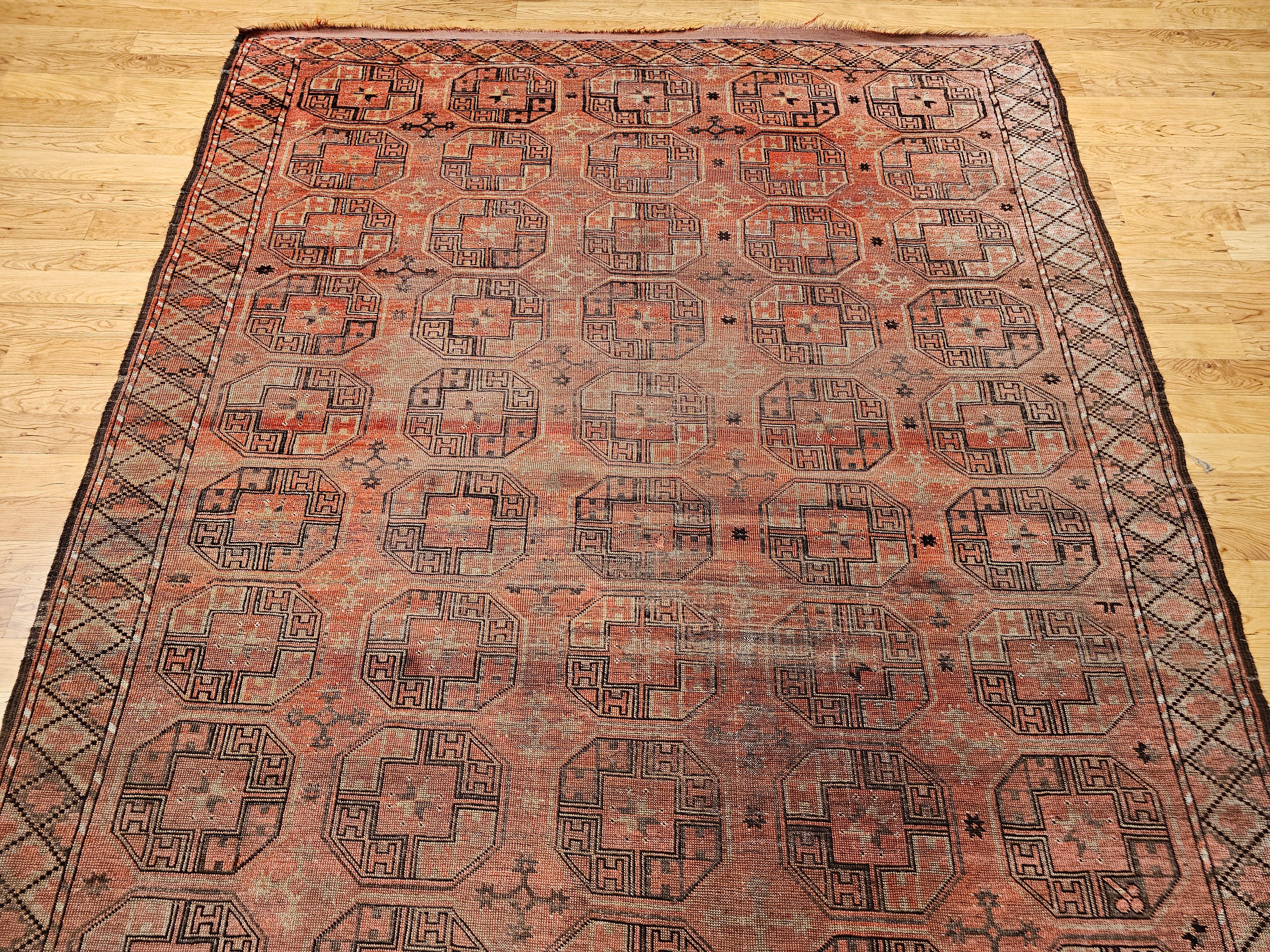 Turkmenischer Tekke Gallery-Teppich in Allover-Geometrischem Muster, Vintage (Afghanisch) im Angebot