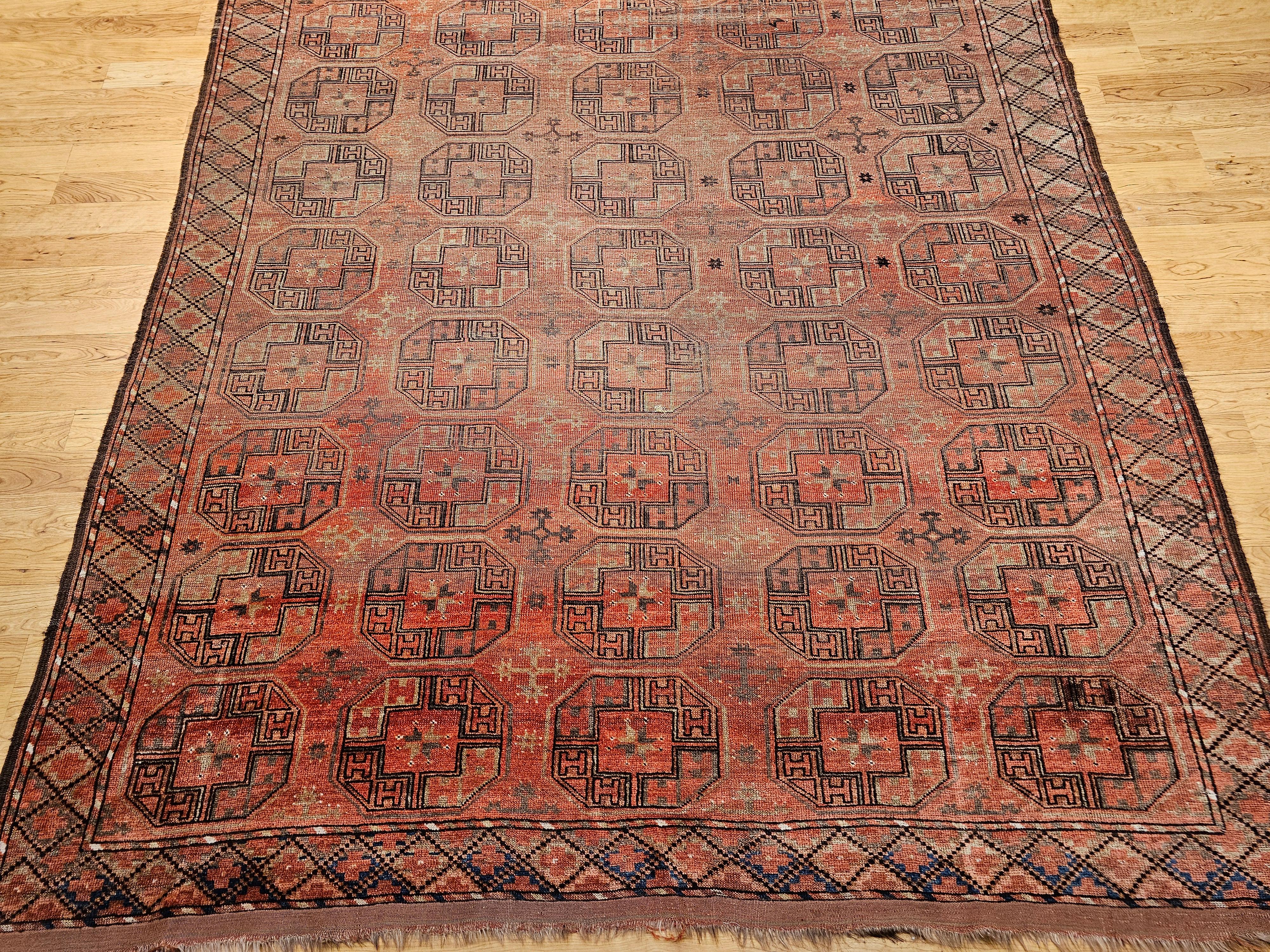 Turkmenischer Tekke Gallery-Teppich in Allover-Geometrischem Muster, Vintage (Pflanzlich gefärbt) im Angebot
