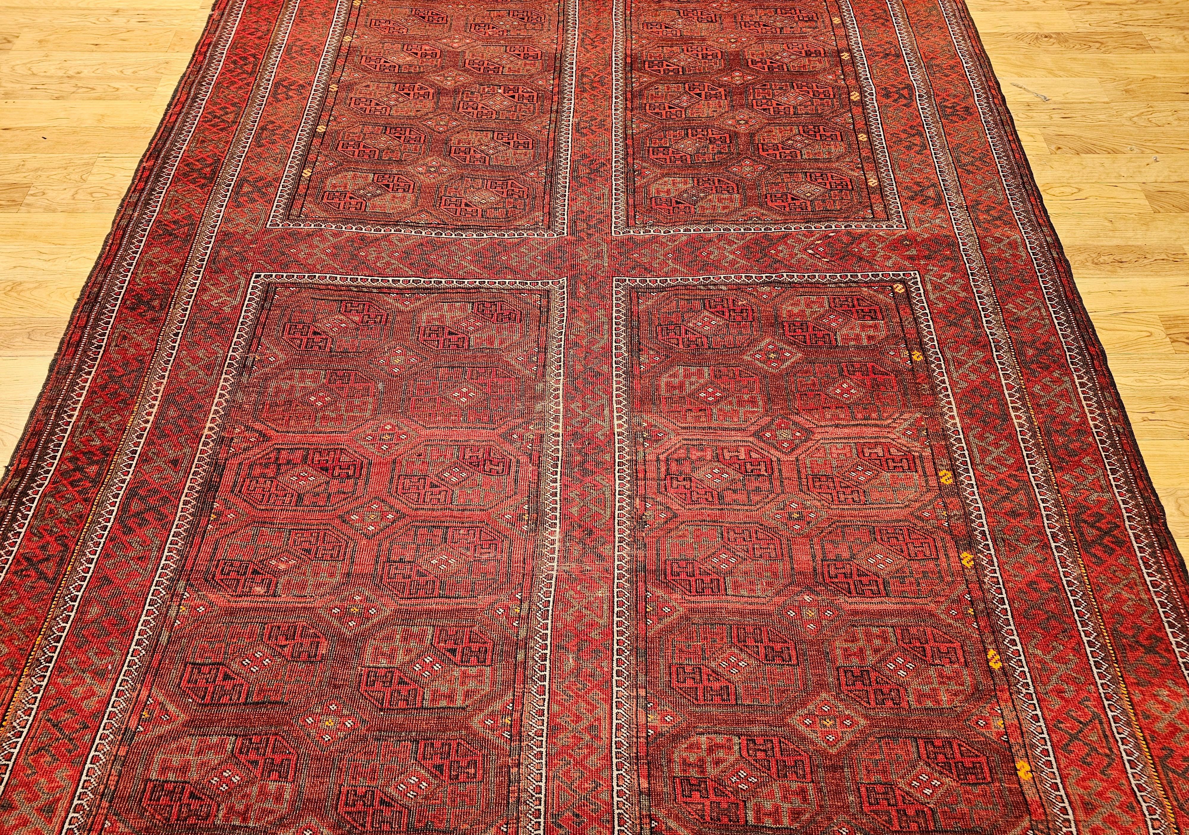 Turkmenischer Tekke Gallery-Teppich in Allover-Geometrischem Muster, Vintage (Pflanzlich gefärbt) im Angebot