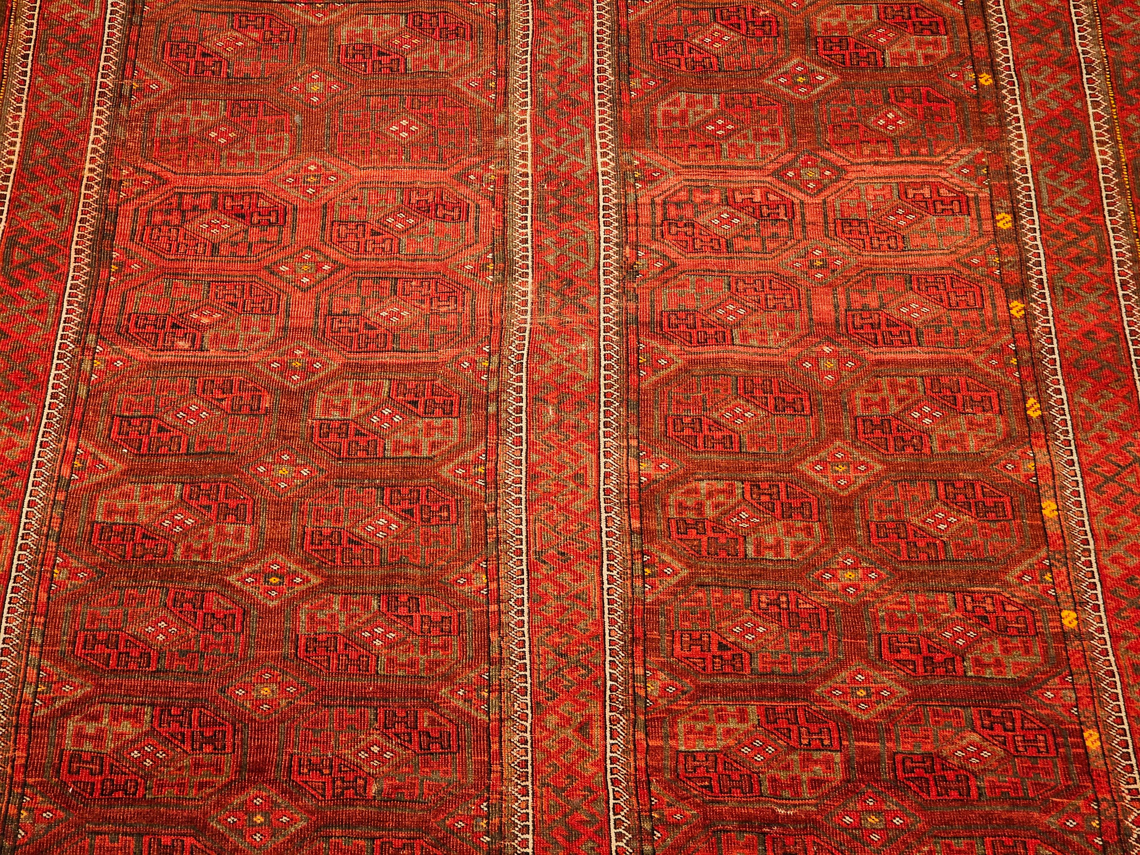 Turkmenischer Tekke Gallery-Teppich in Allover-Geometrischem Muster, Vintage (Wolle) im Angebot