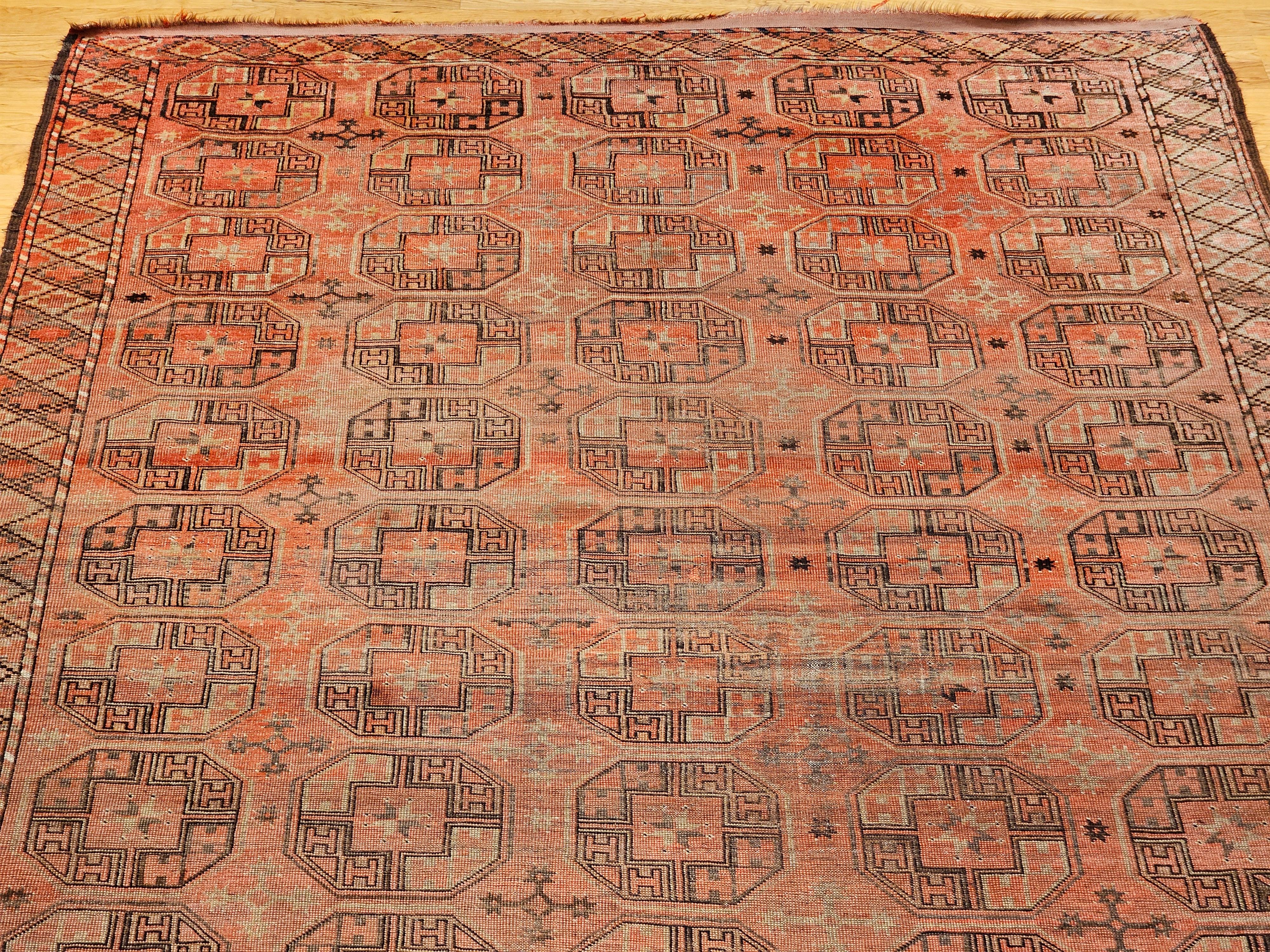 Turkmenischer Tekke Gallery-Teppich in Allover-Geometrischem Muster, Vintage im Angebot 1