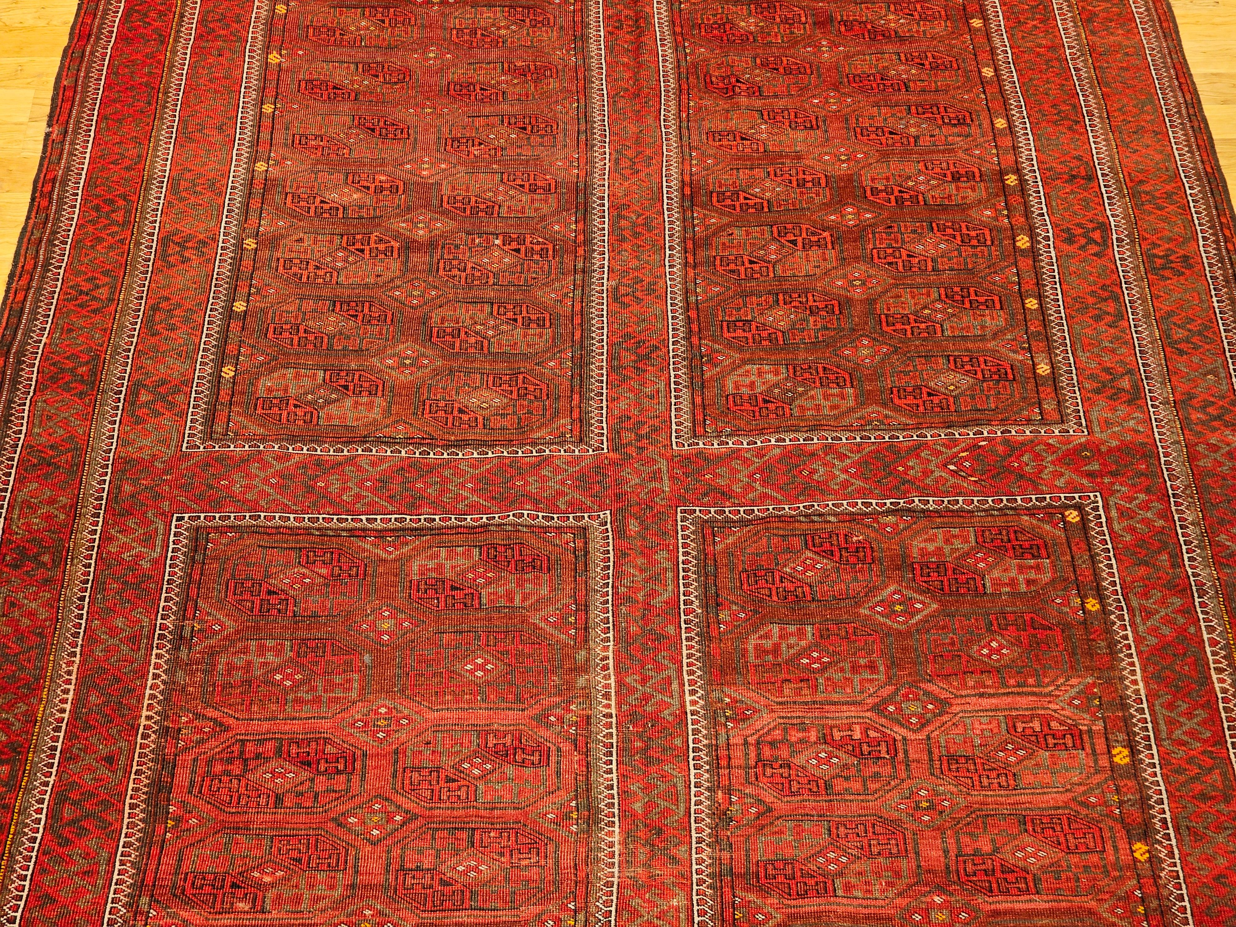 Turkmenischer Tekke Gallery-Teppich in Allover-Geometrischem Muster, Vintage im Angebot 1