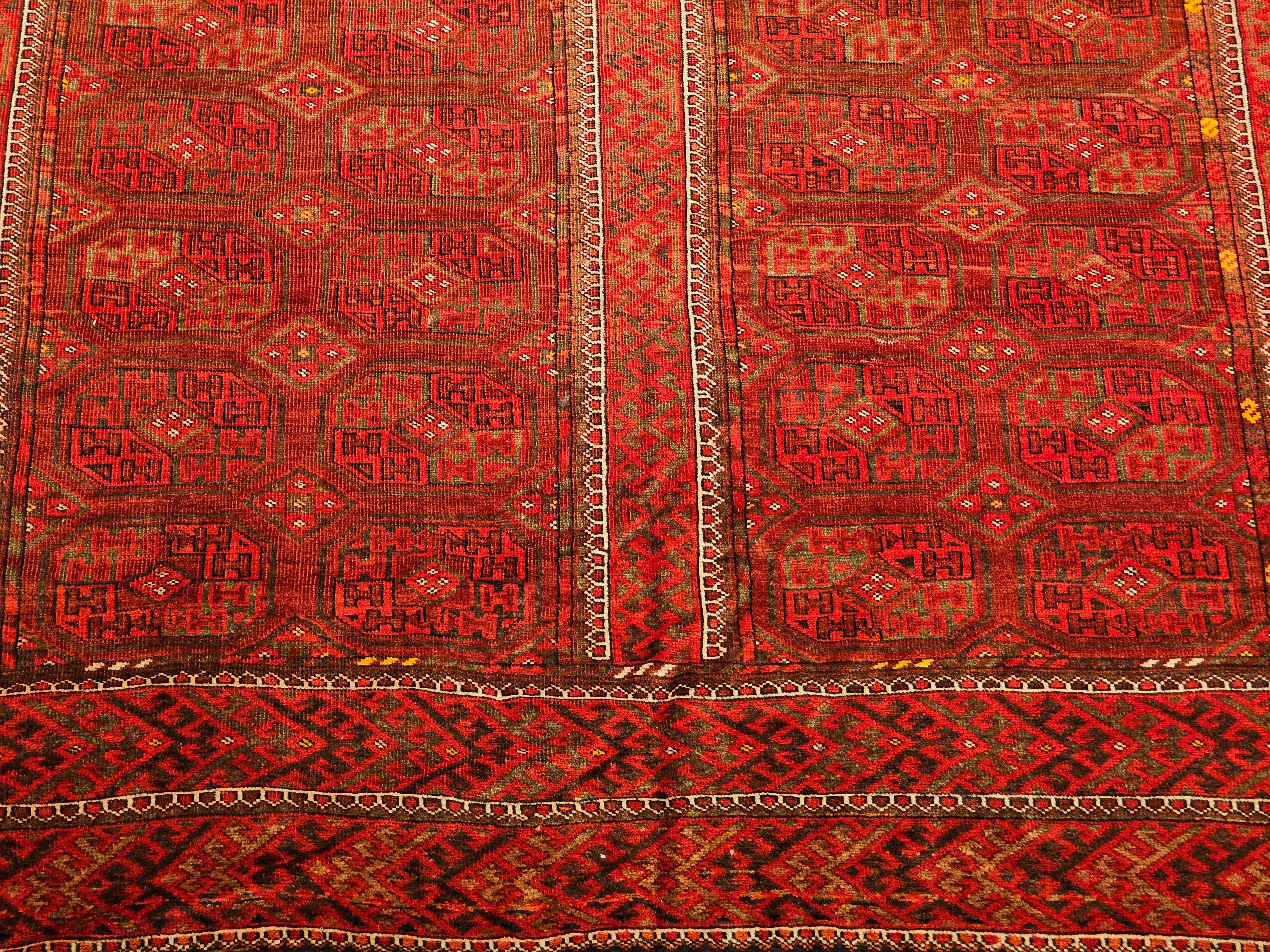 Turkmenischer Tekke Gallery-Teppich in Allover-Geometrischem Muster, Vintage im Angebot 2