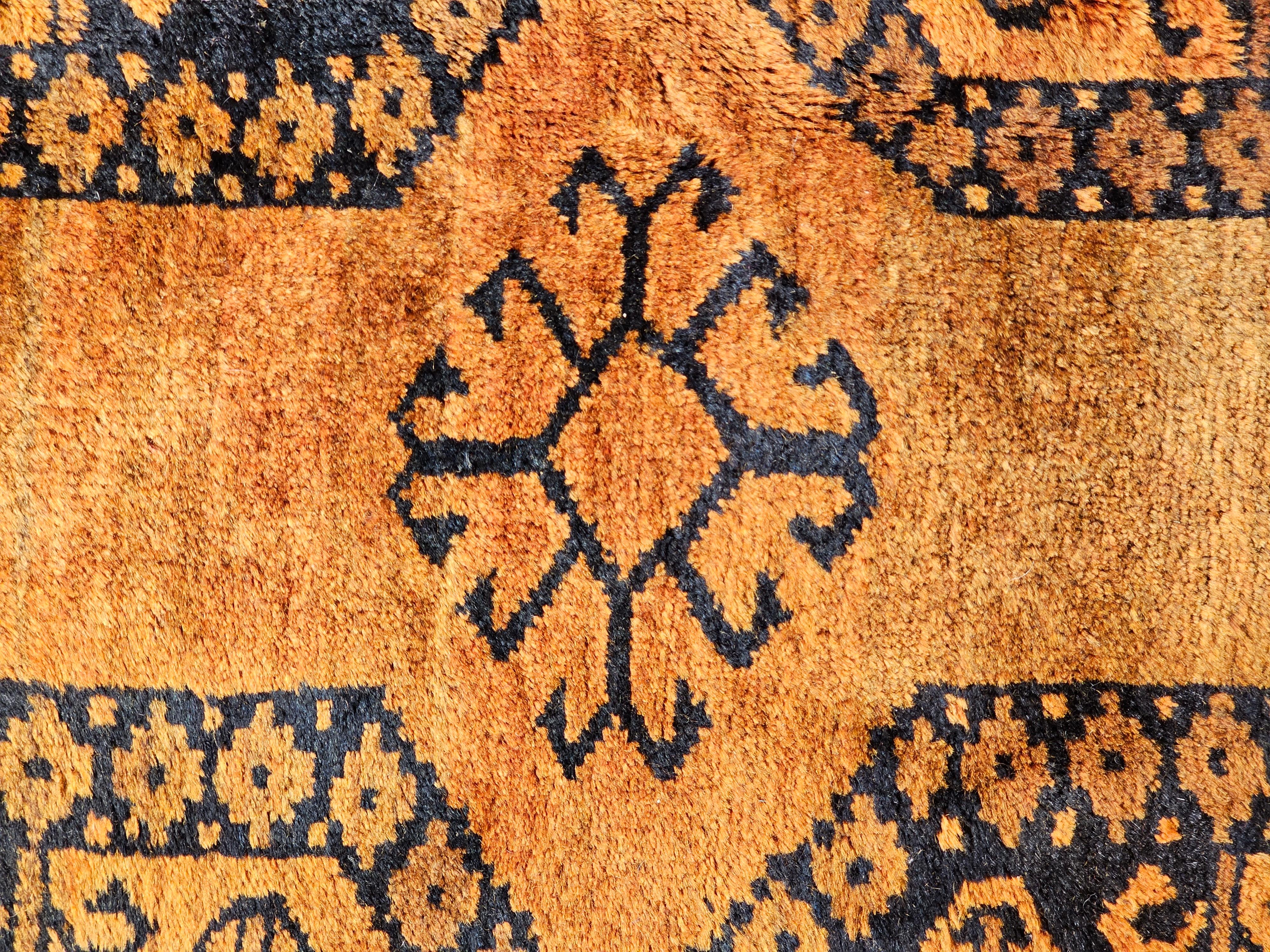 Vintage Afghan Ersari Room Size Rug in Geometric Gul Pattern in Camel Hair, Navy For Sale 5