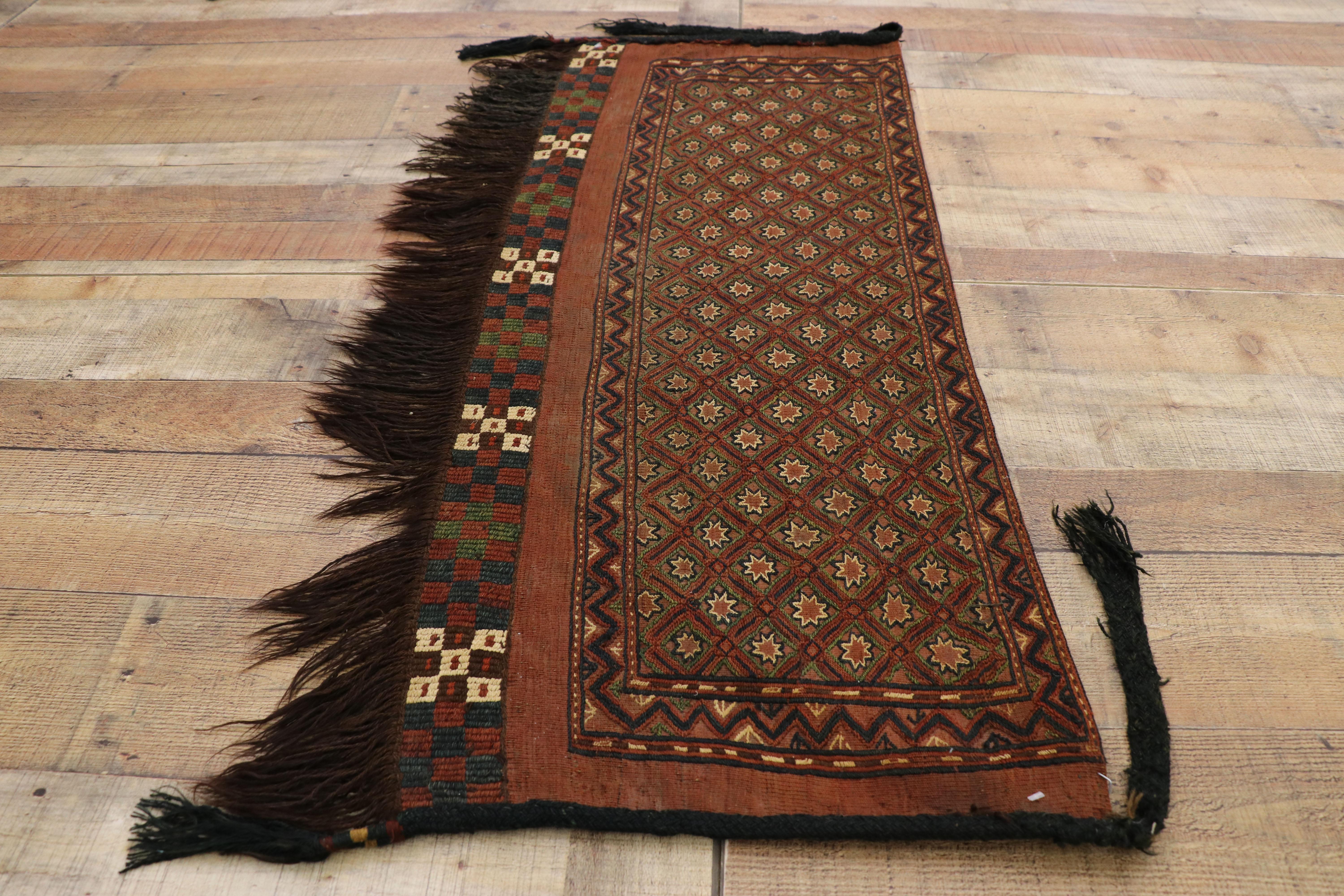 20th Century Vintage Afghan Ersari Turkmen Torba Wall Hanging, Nomadic Tribal Style Tapestry For Sale