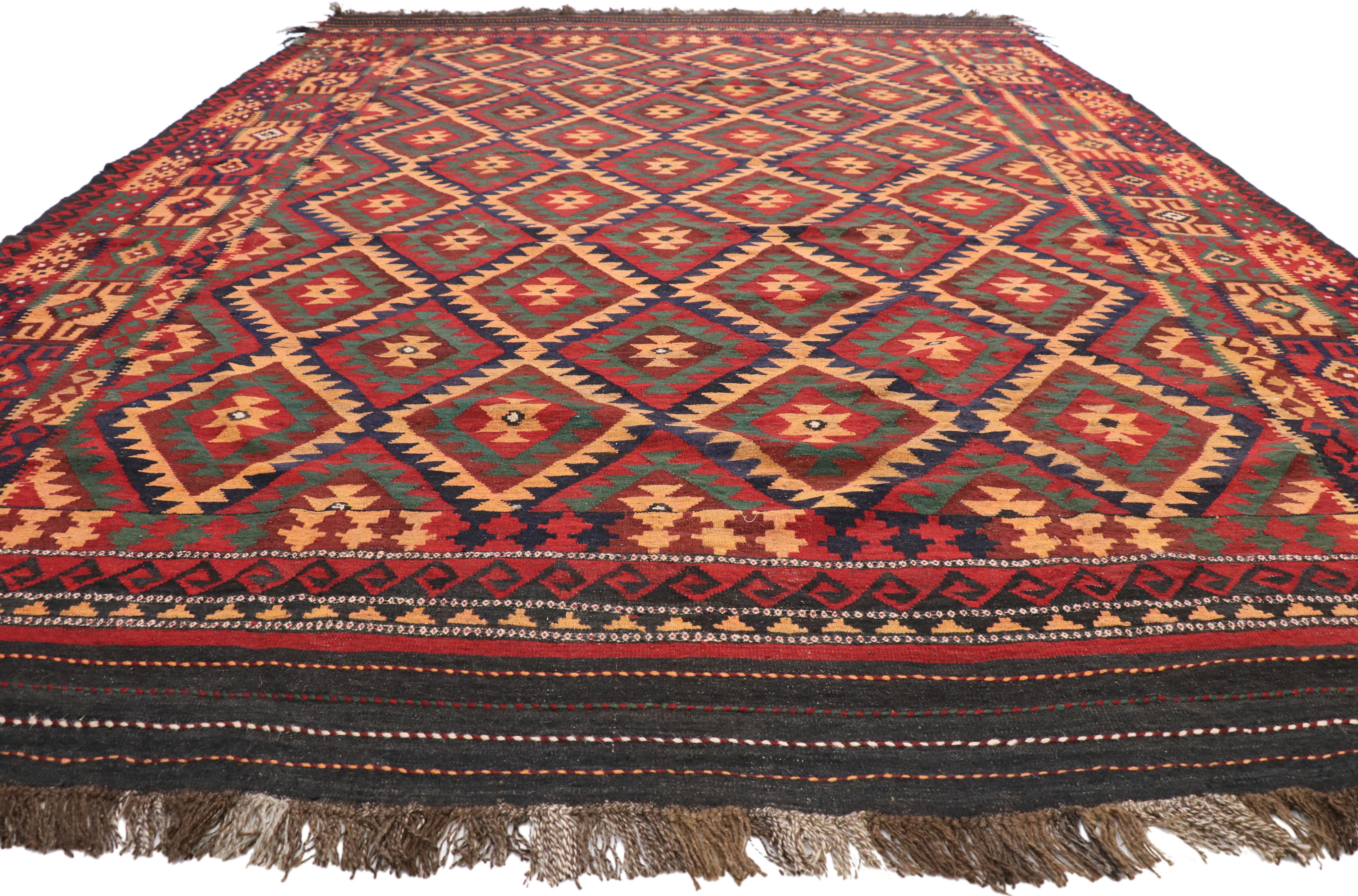 Mid-Century Modern Vintage Afghan Ghalmouri Maimana Kilim Rug with Nomadic Tribal Style For Sale
