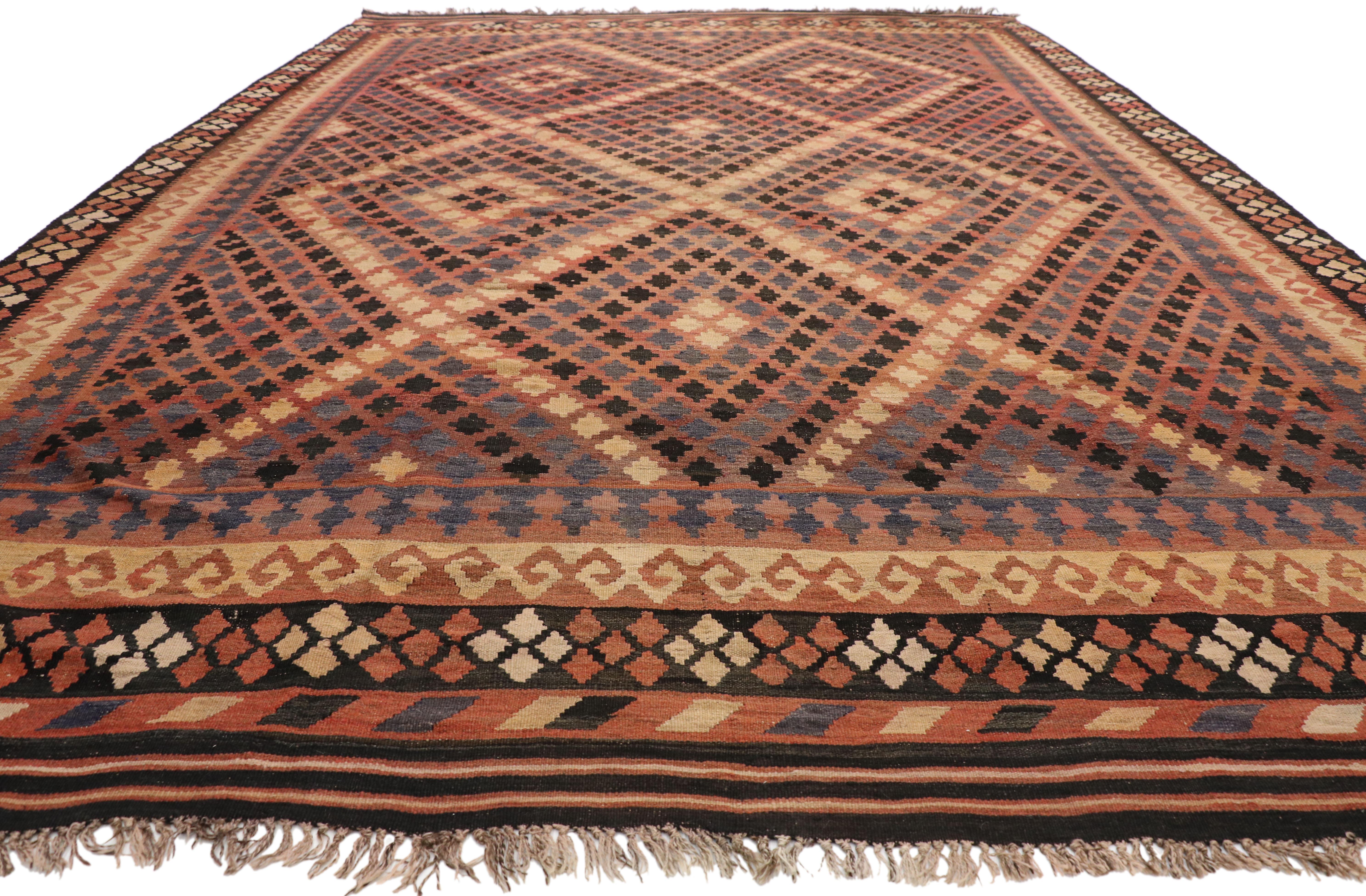 Mid-Century Modern Vintage Afghan Ghalmouri Maimana Kilim Rug with Nomadic Tribal Style For Sale