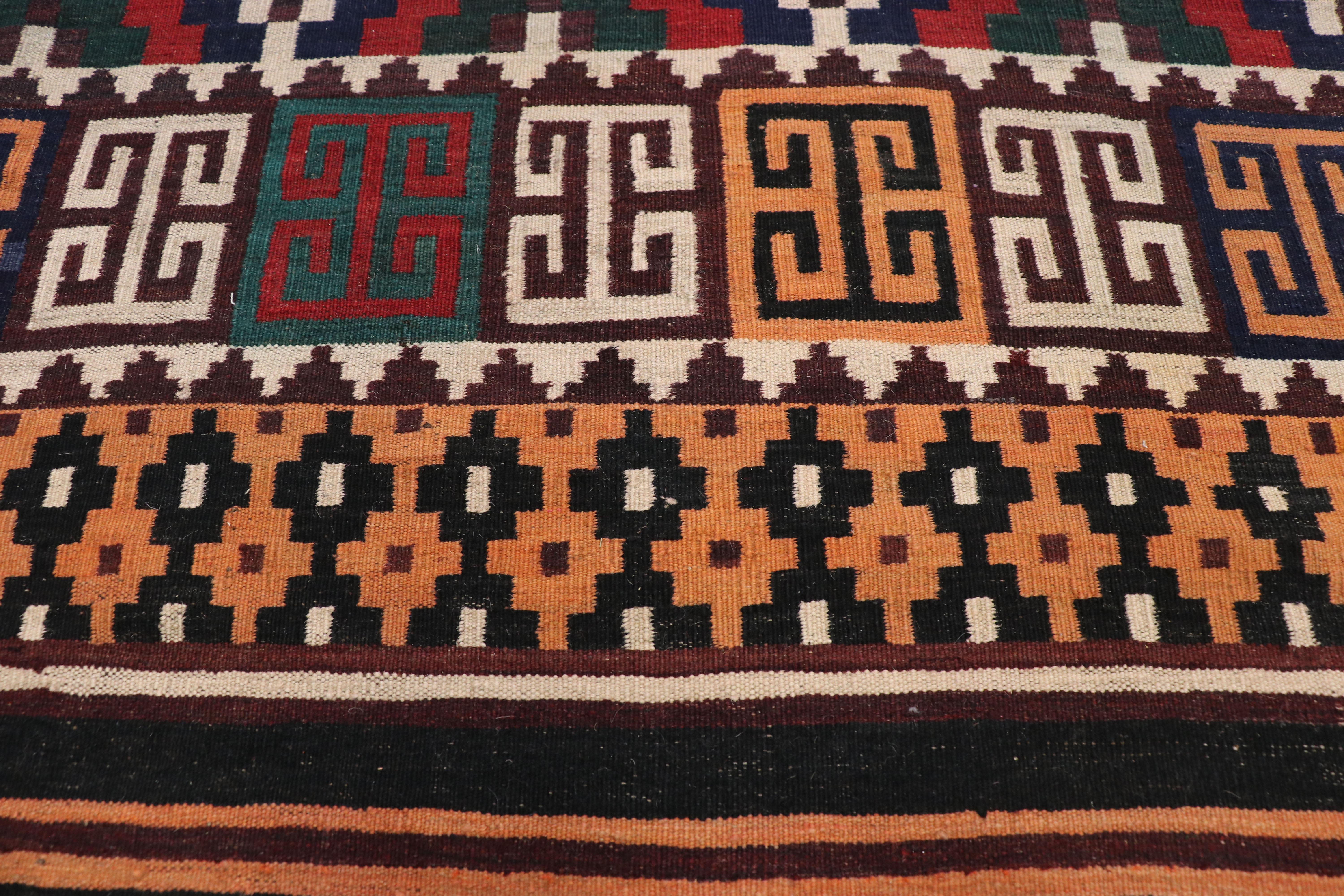 Hand-Woven Vintage Afghan Ghalmouri Maimana Kilim Rug, Nomadic Charm Meets Tribal Allure For Sale