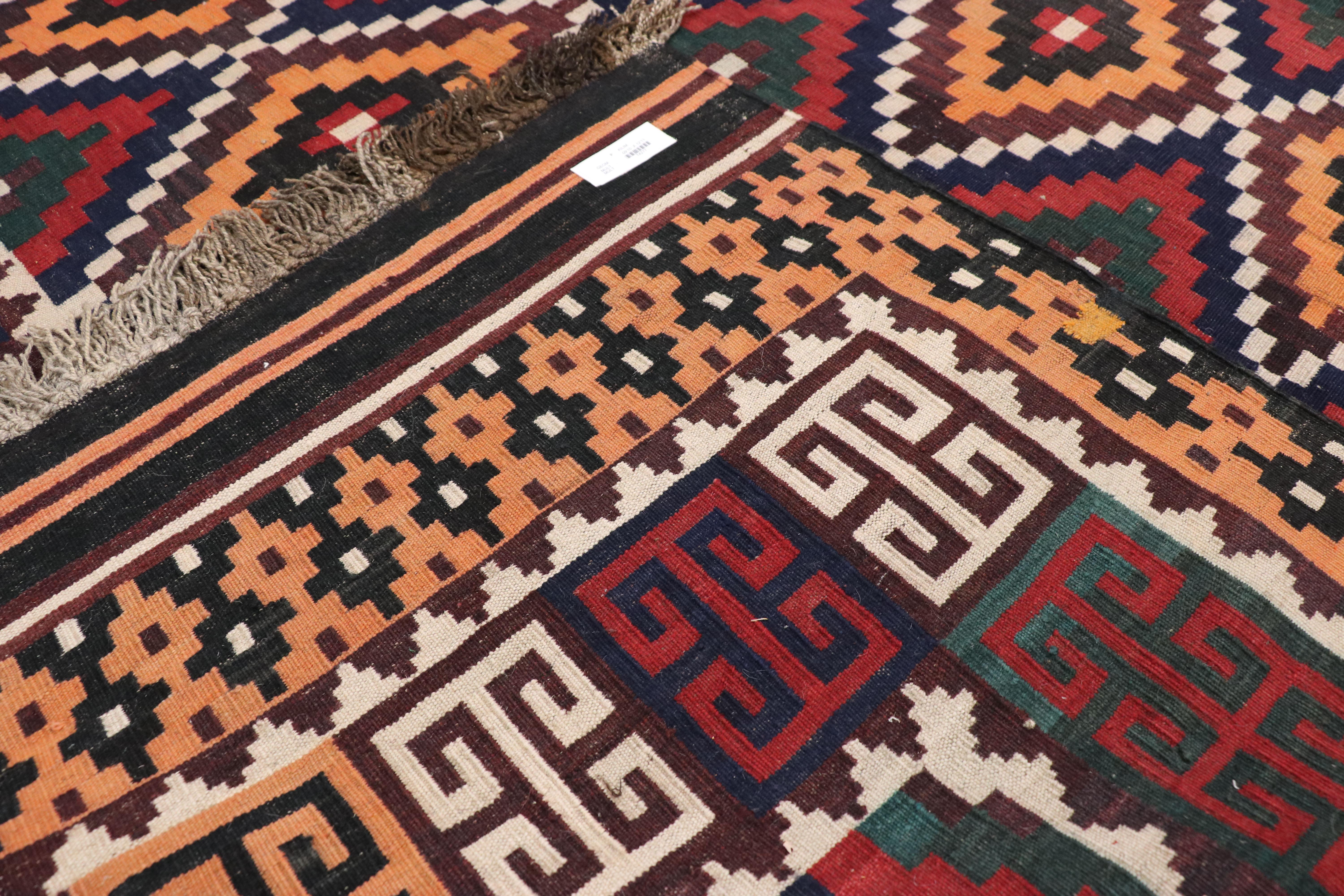 Vintage Afghan Ghalmouri Maimana Kilim Rug, Nomadic Charm Meets Tribal Allure In Good Condition For Sale In Dallas, TX