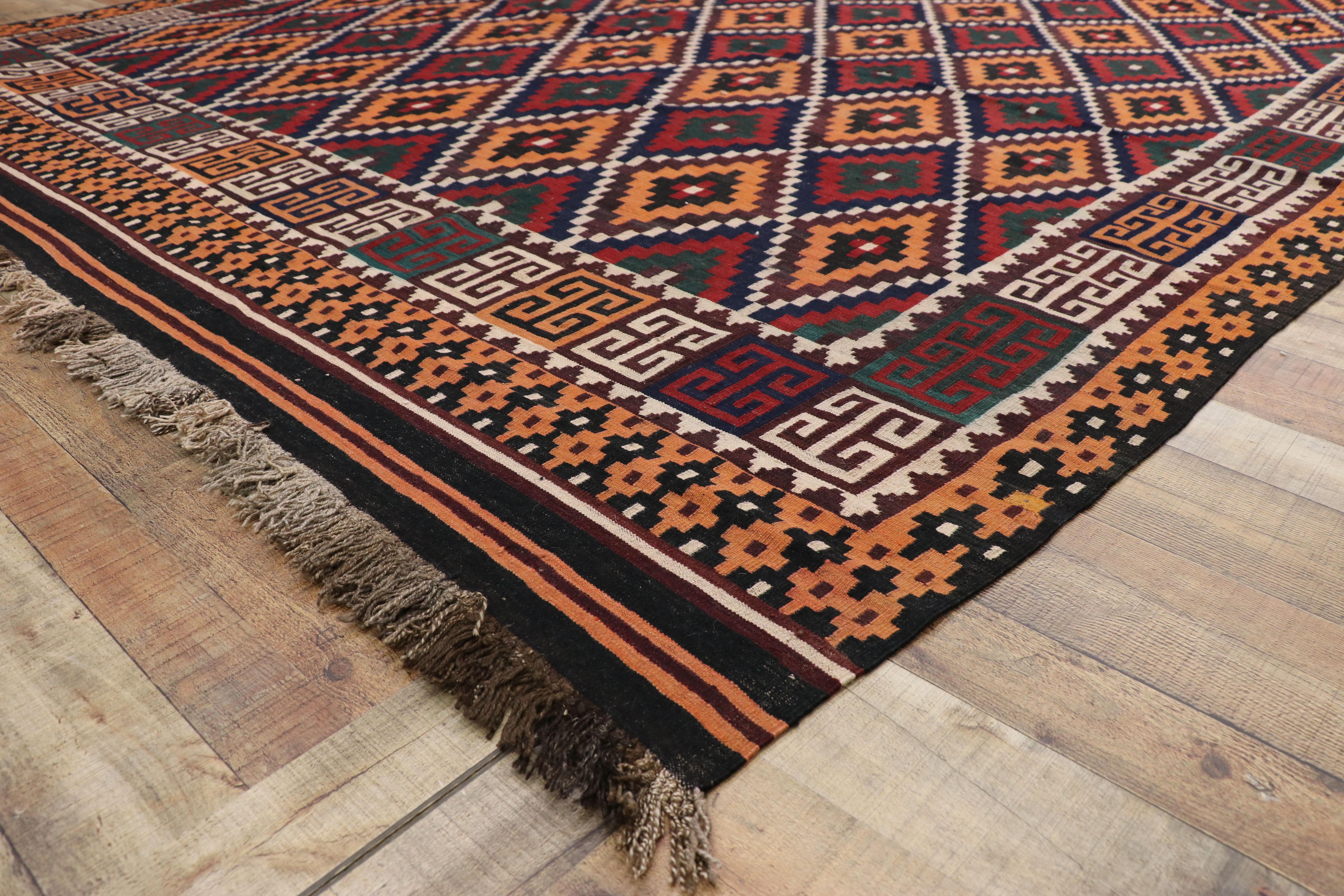 20th Century Vintage Afghan Ghalmouri Maimana Kilim Rug, Nomadic Charm Meets Tribal Allure For Sale