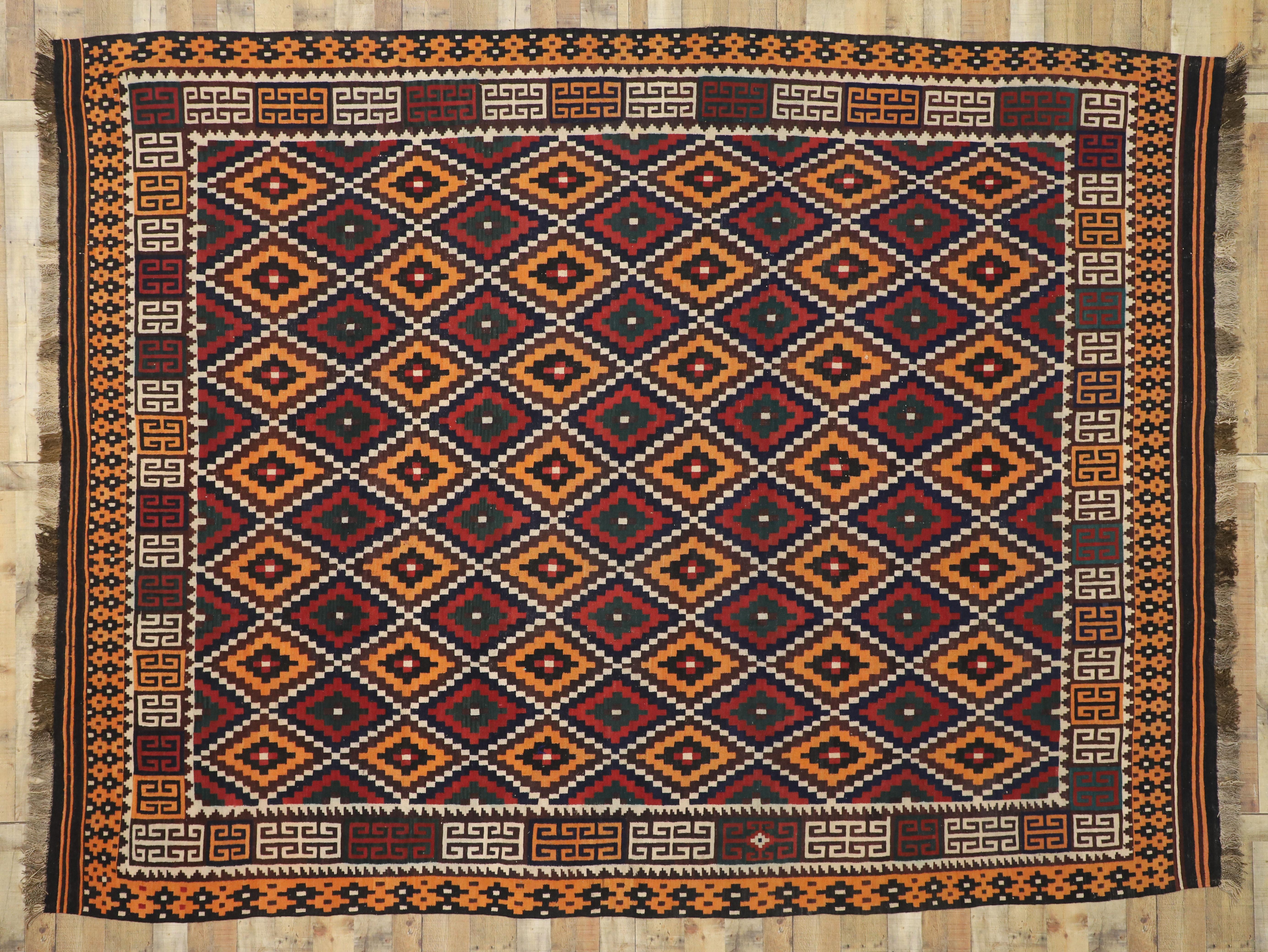 Vintage Afghan Ghalmouri Maimana Kilim Rug, Nomadic Charm Meets Tribal Allure For Sale 1