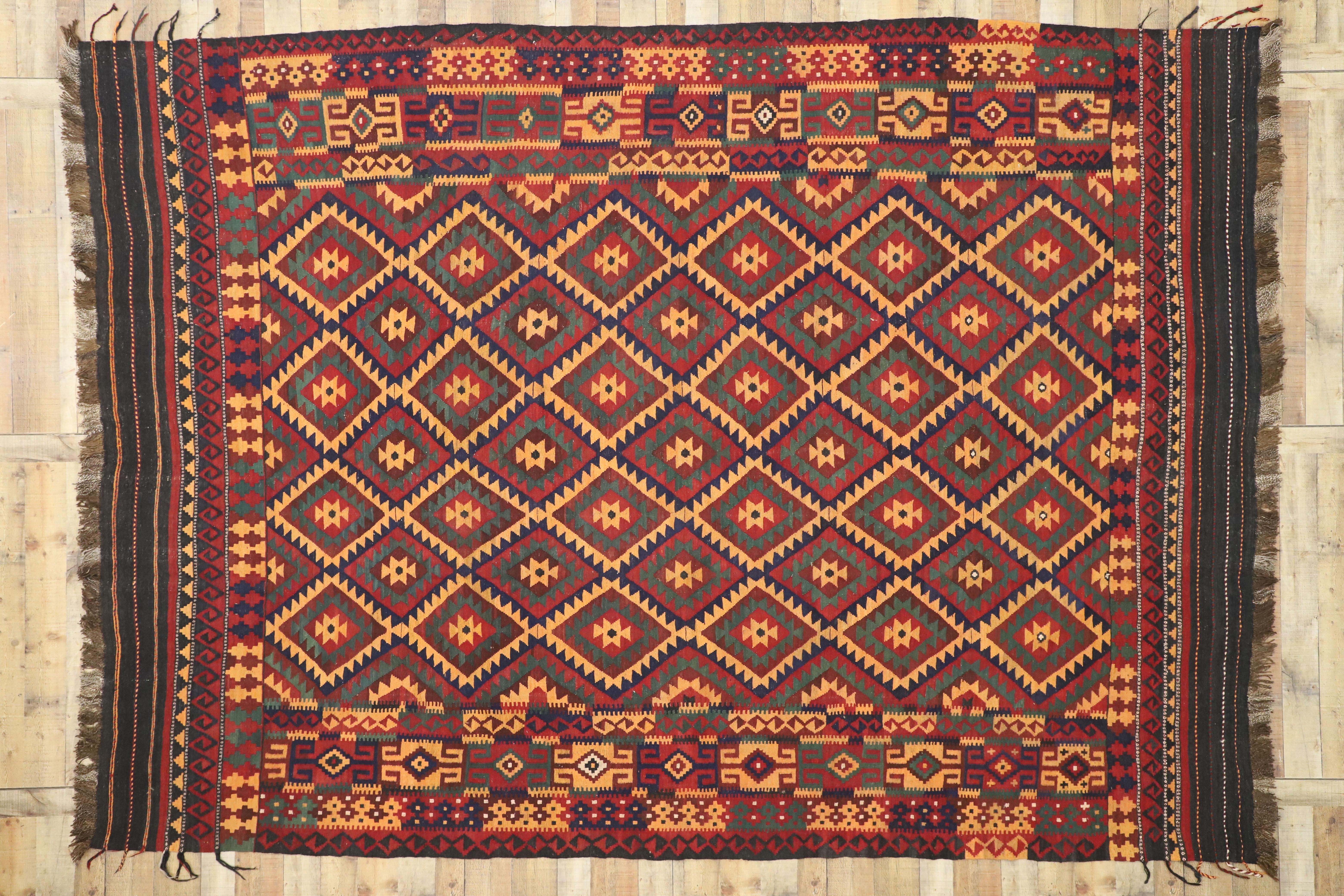 Vintage Afghan Ghalmouri Maimana Kilim Rug with Nomadic Tribal Style For Sale 1