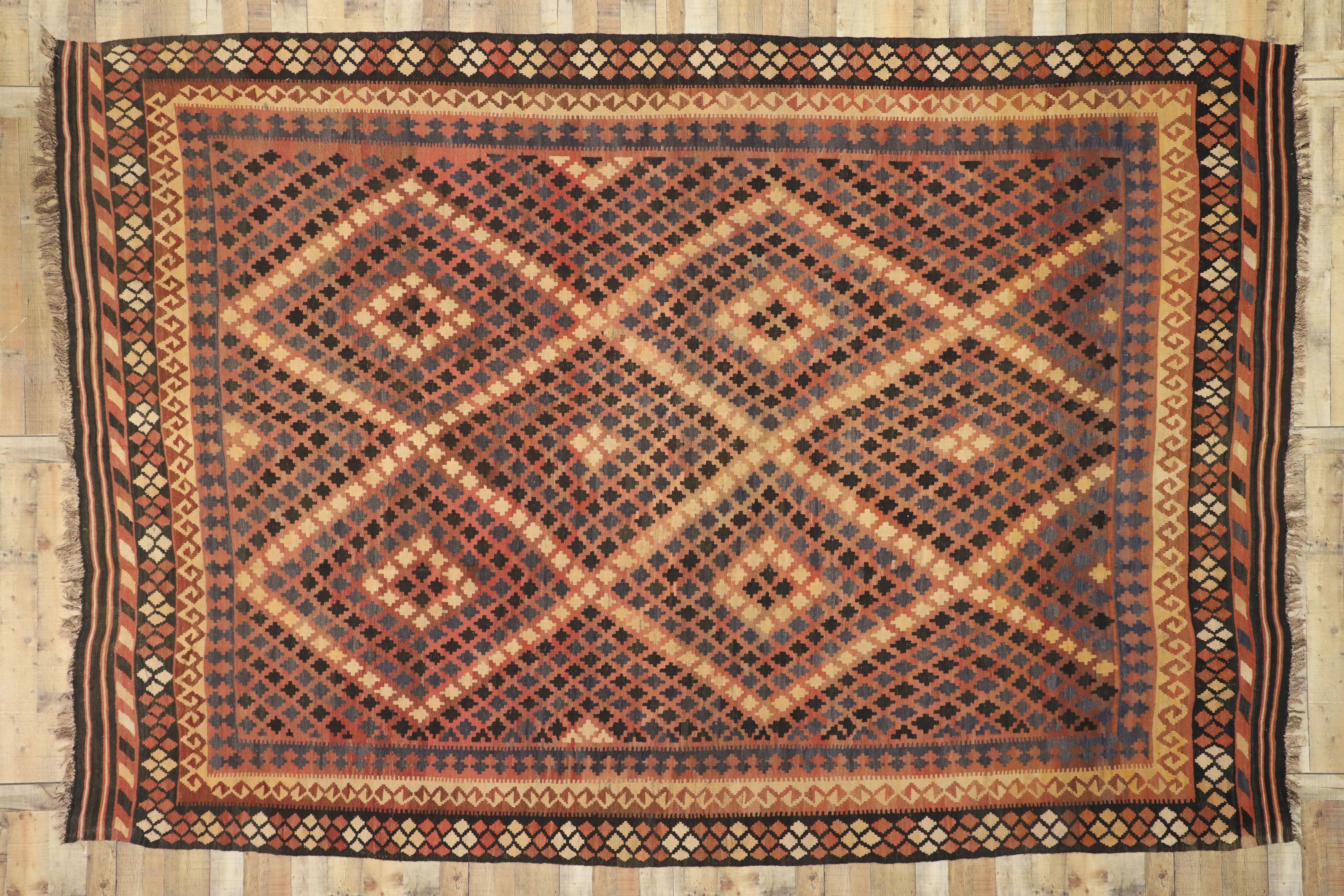 Vintage Afghan Ghalmouri Maimana Kilim Rug with Nomadic Tribal Style For Sale 1