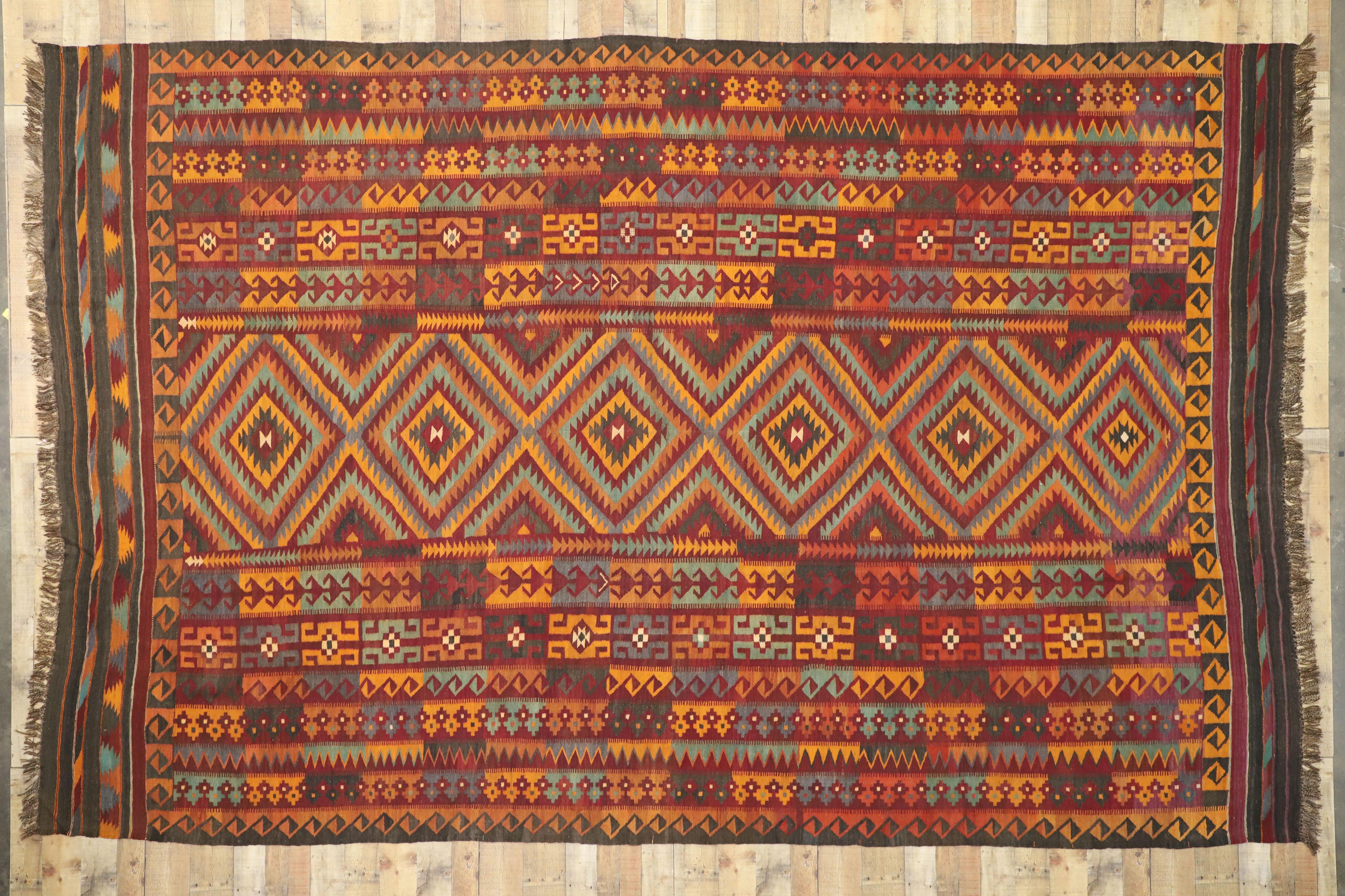 Vintage Afghan Ghalmouri Maimana Kilim Rug with Nomadic Tribal Style For Sale 2