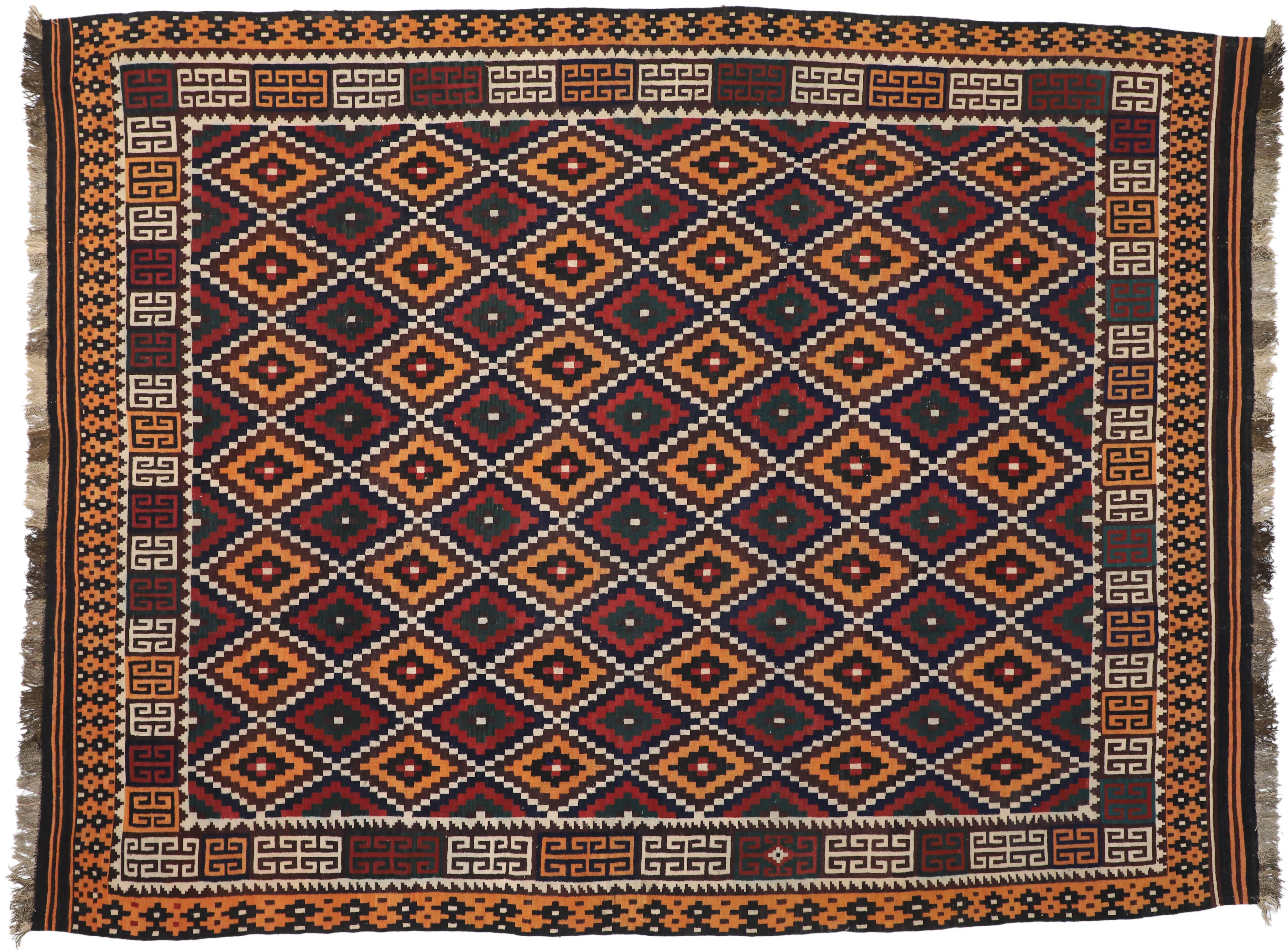 Vintage Afghan Ghalmouri Maimana Kilim Rug, Nomadic Charm Meets Tribal Allure For Sale 2