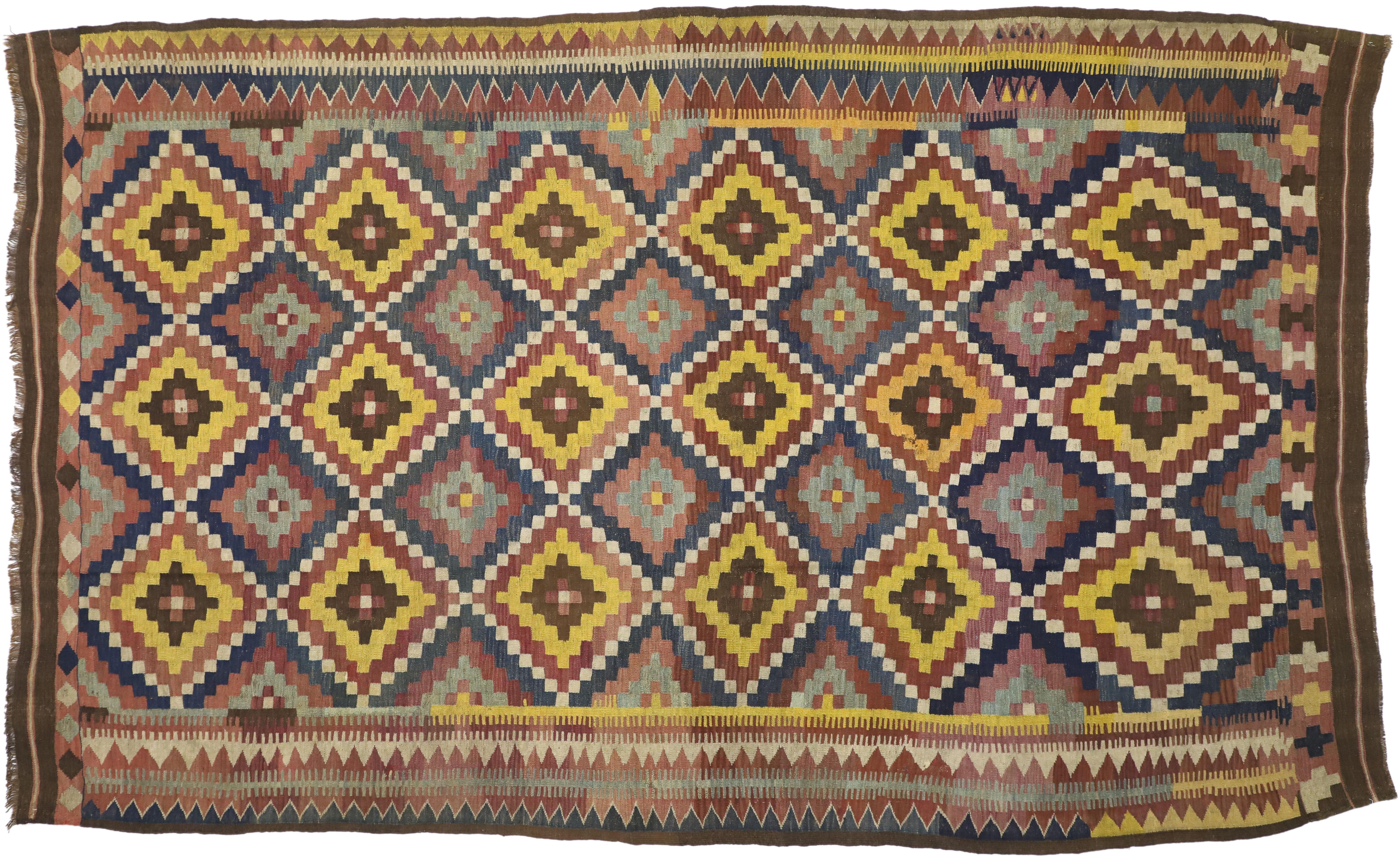 Vintage Afghan Ghalmouri Maimana Kilim Rug with Nomadic Tribal Style 3