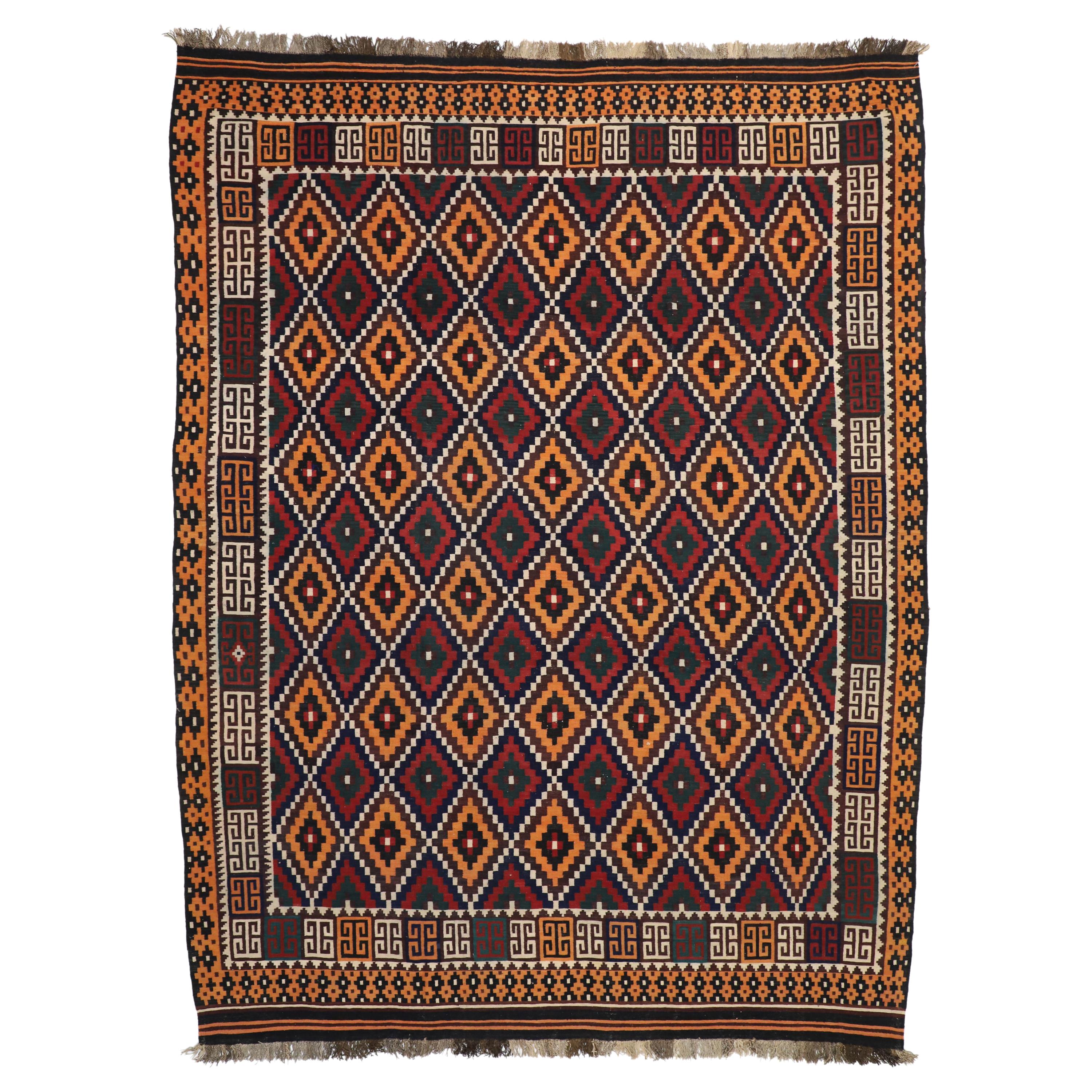 Vintage Afghan Ghalmouri Maimana Kilim Rug, Nomadic Charm Meets Tribal Allure For Sale
