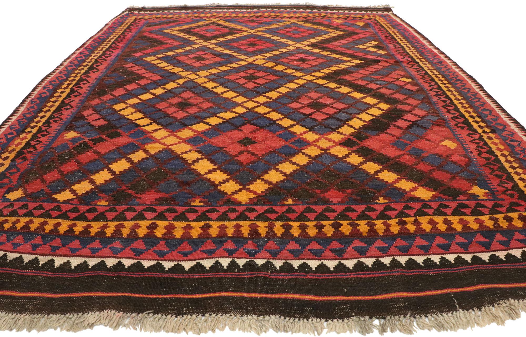 Hand-Woven Vintage Afghan Ghalmouri Maimana Kilim Rug with Pacific Northwest Tribal Style