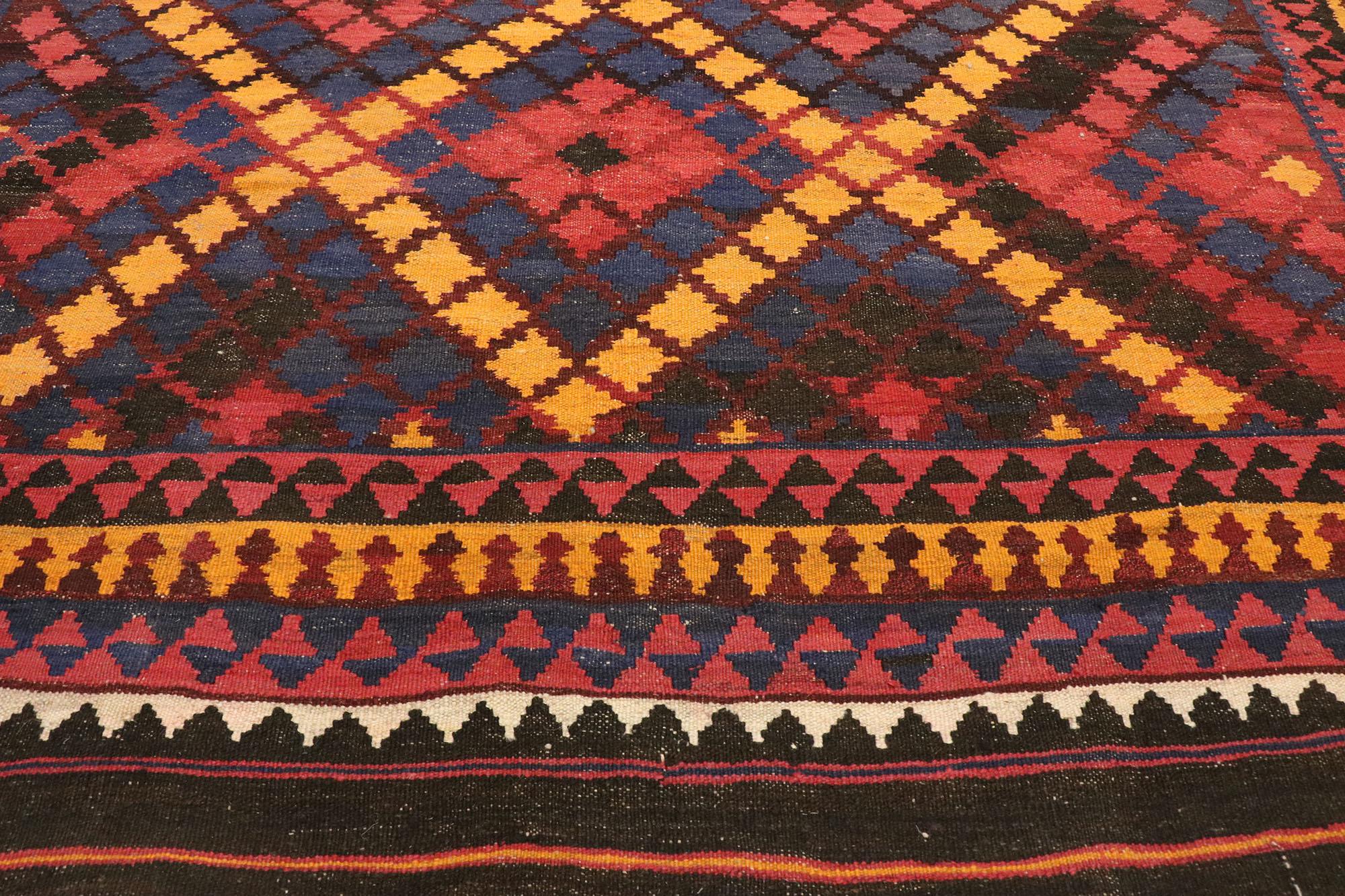 Vintage Afghan Ghalmouri Maimana Kilim Rug with Pacific Northwest Tribal Style In Good Condition In Dallas, TX