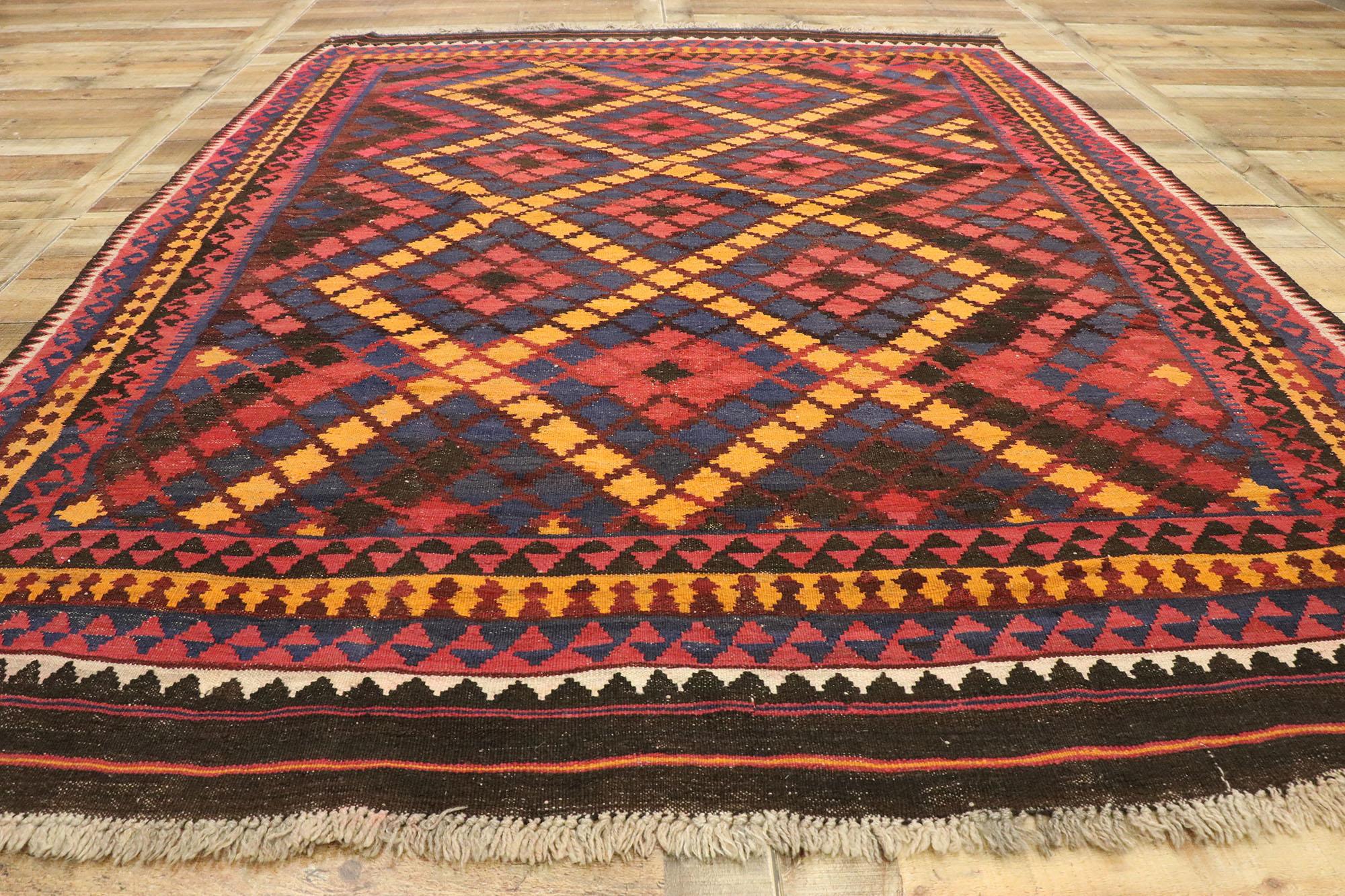 Wool Vintage Afghan Ghalmouri Maimana Kilim Rug with Pacific Northwest Tribal Style