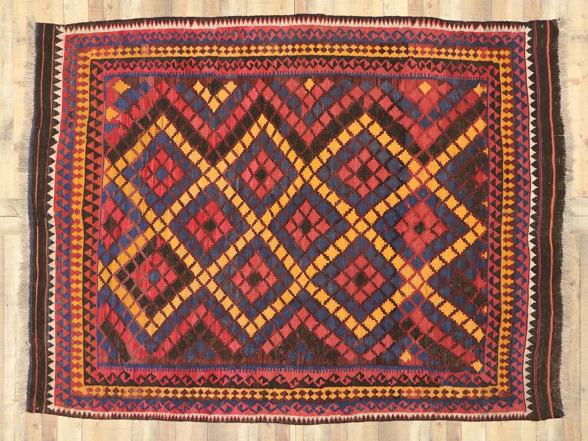 Vintage Afghan Ghalmouri Maimana Kilim Rug with Pacific Northwest Tribal Style 1