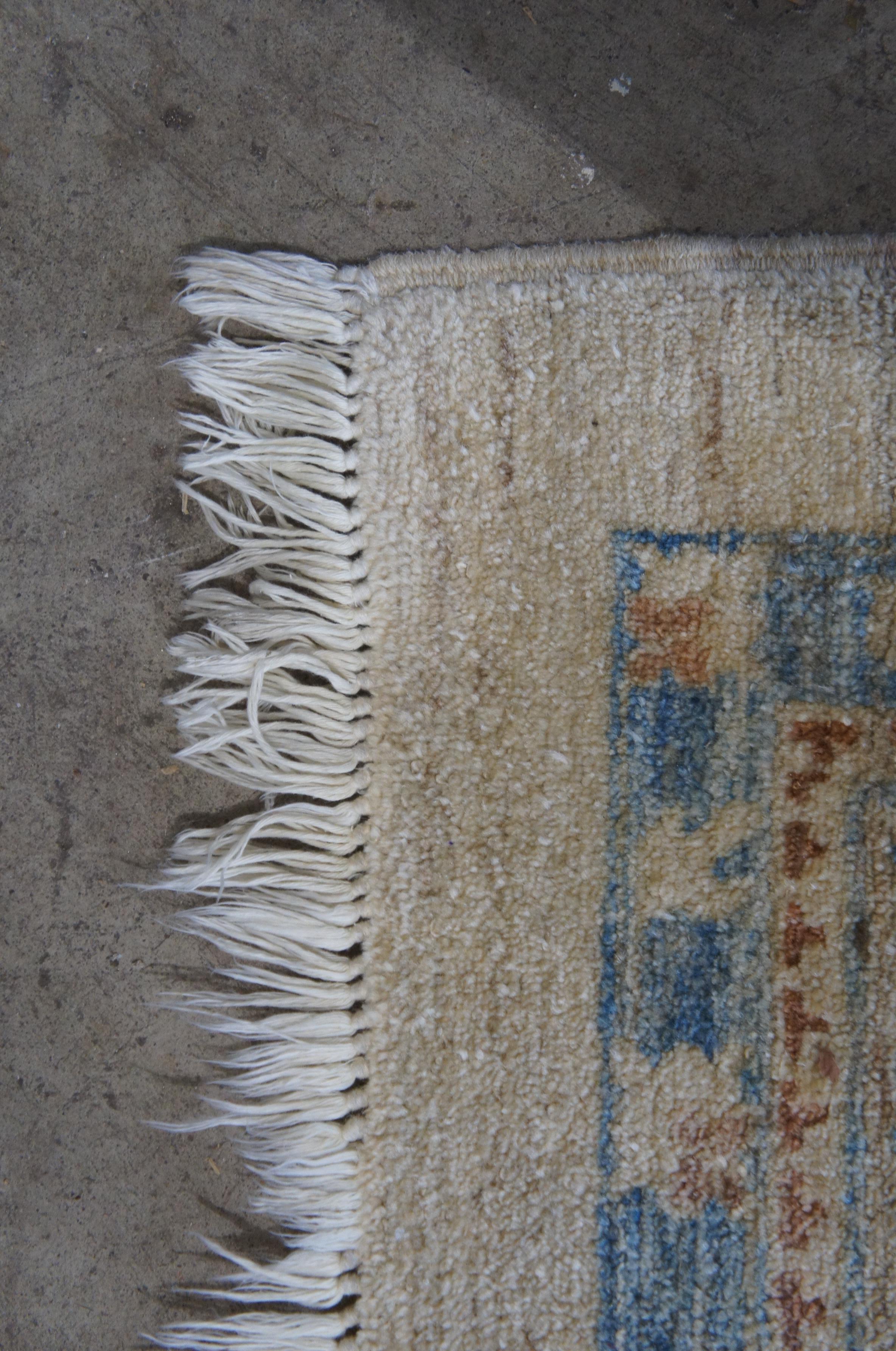 Vintage Afghan Hand Knots Rugs Blu e Beige Geometrico Tappeto 9' x 11' in vendita 4