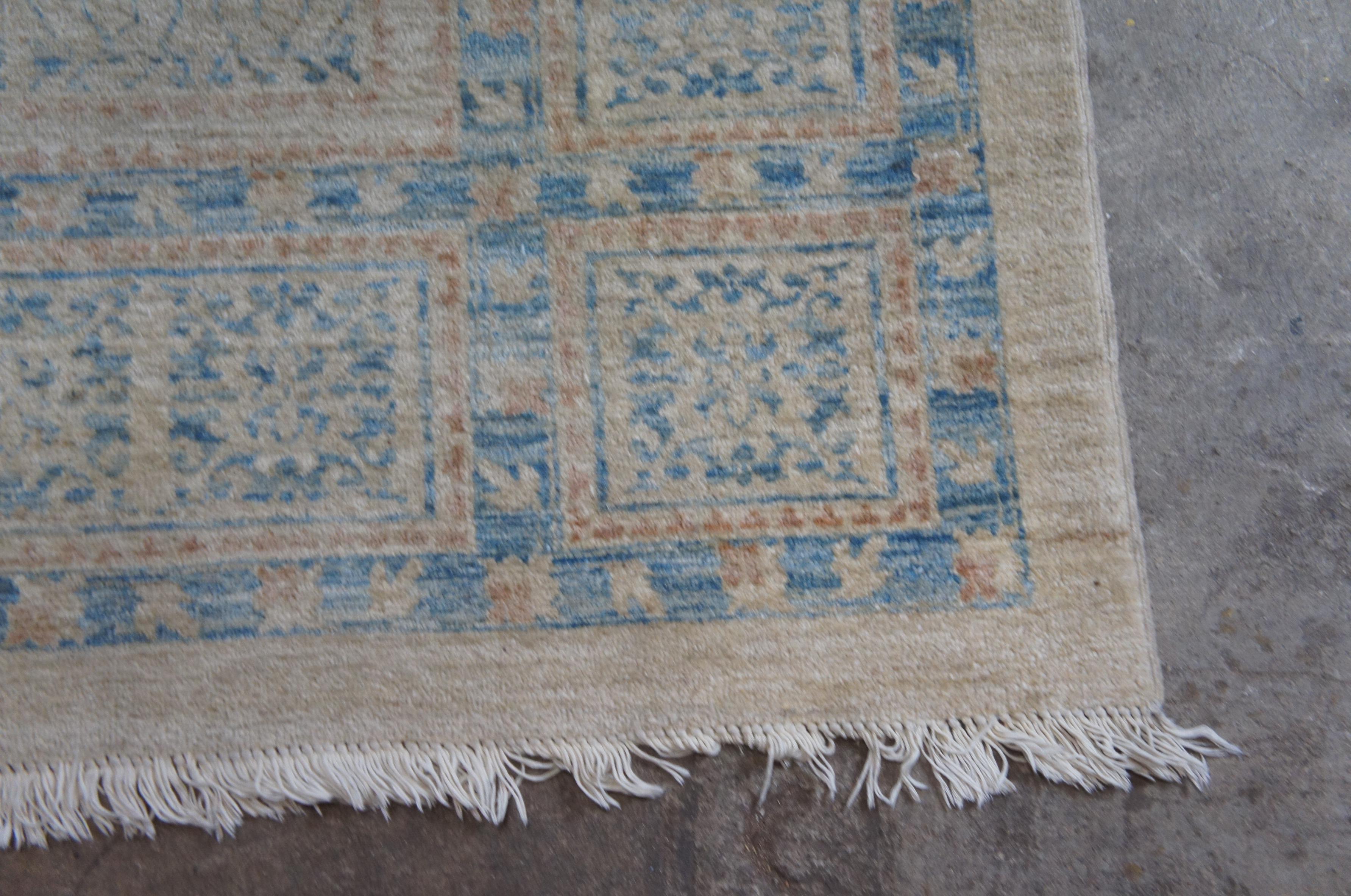 Vintage Afghan Hand Knots Rugs Blu e Beige Geometrico Tappeto 9' x 11' In condizioni buone in vendita a Dayton, OH