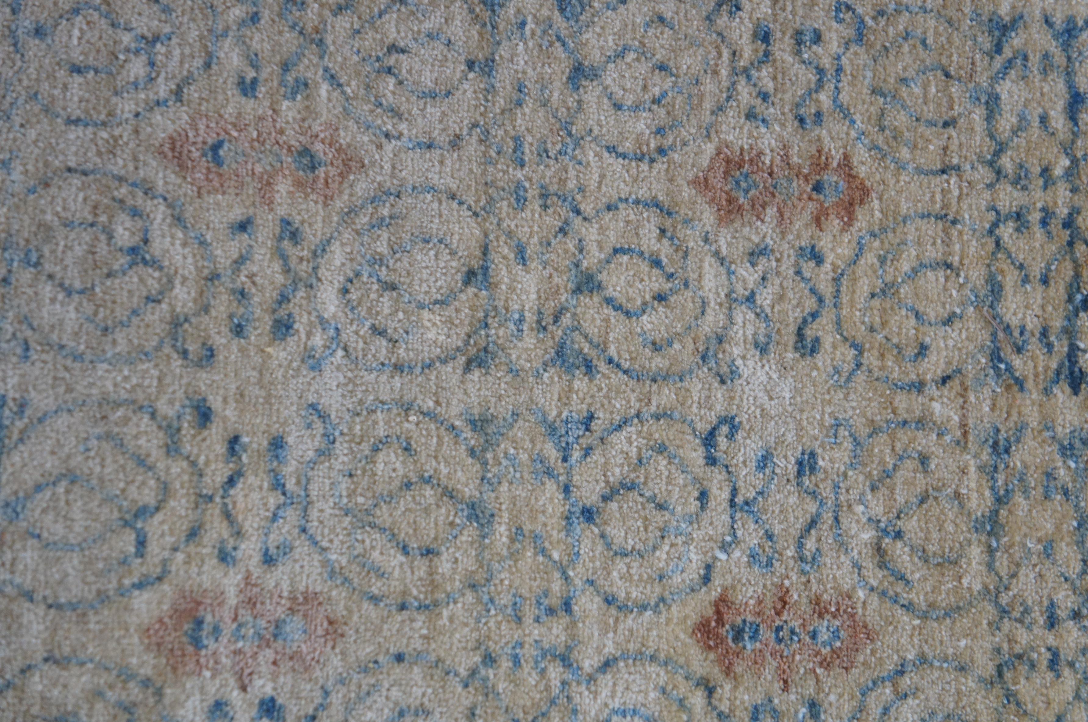 Lana Vintage Afghan Hand Knots Rugs Blu e Beige Geometrico Tappeto 9' x 11' in vendita