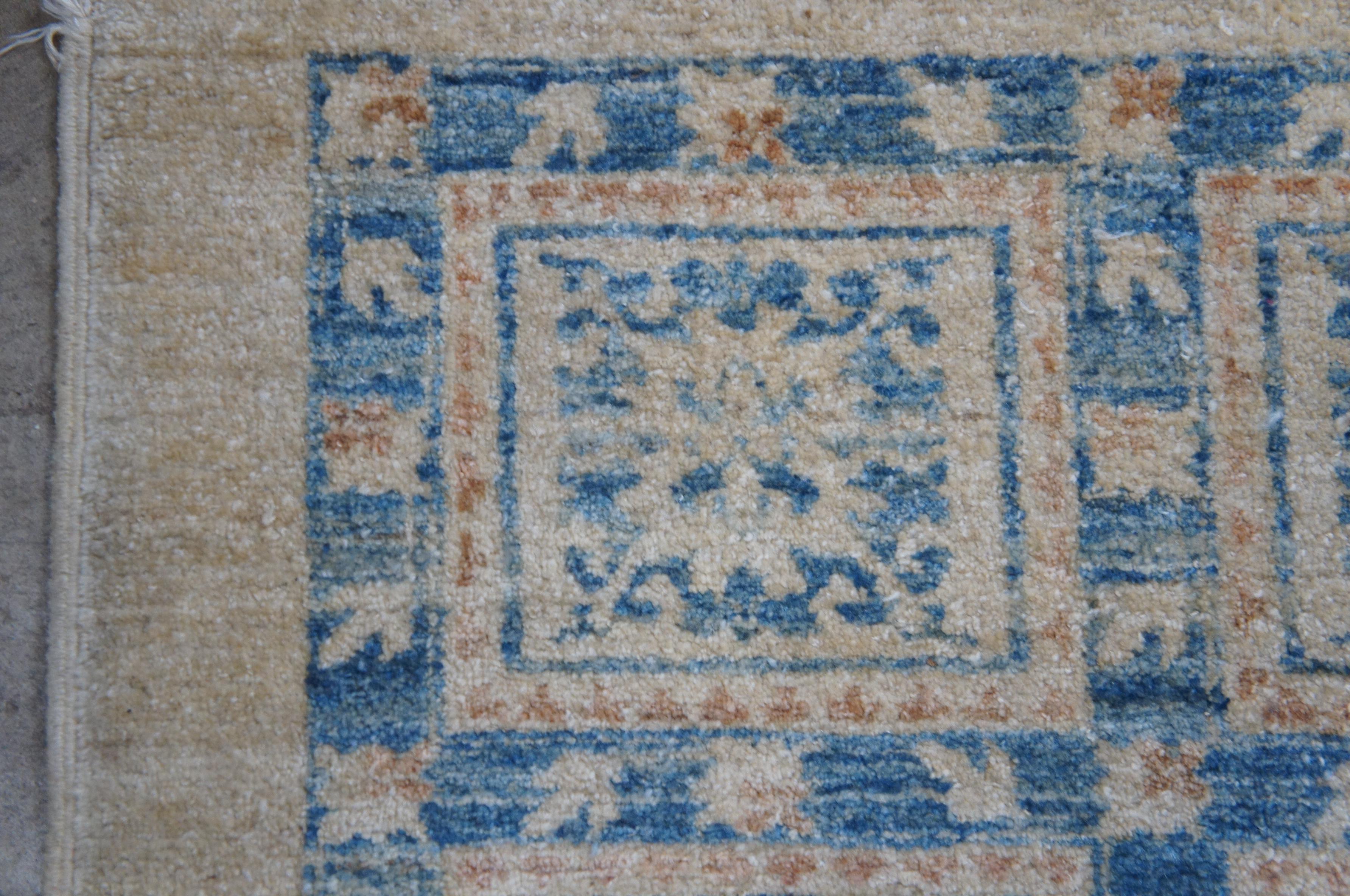 Vintage Afghan Hand Knots Rugs Blu e Beige Geometrico Tappeto 9' x 11' in vendita 3