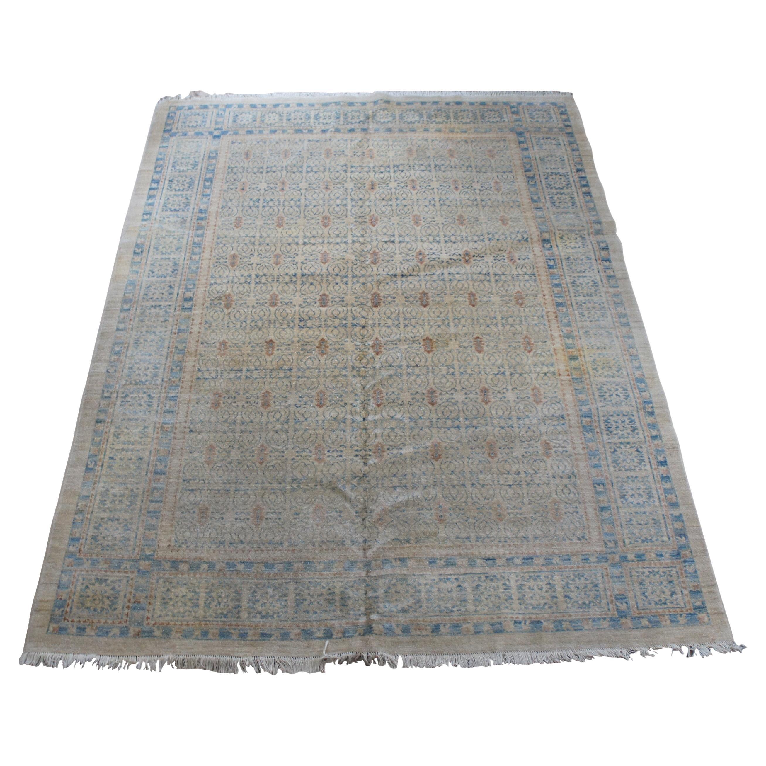 Vintage Afghan Hand Knots Rugs Blu e Beige Geometrico Tappeto 9' x 11' in vendita