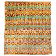 Modern Afghan Hand Knotted Ikat Wool Rug