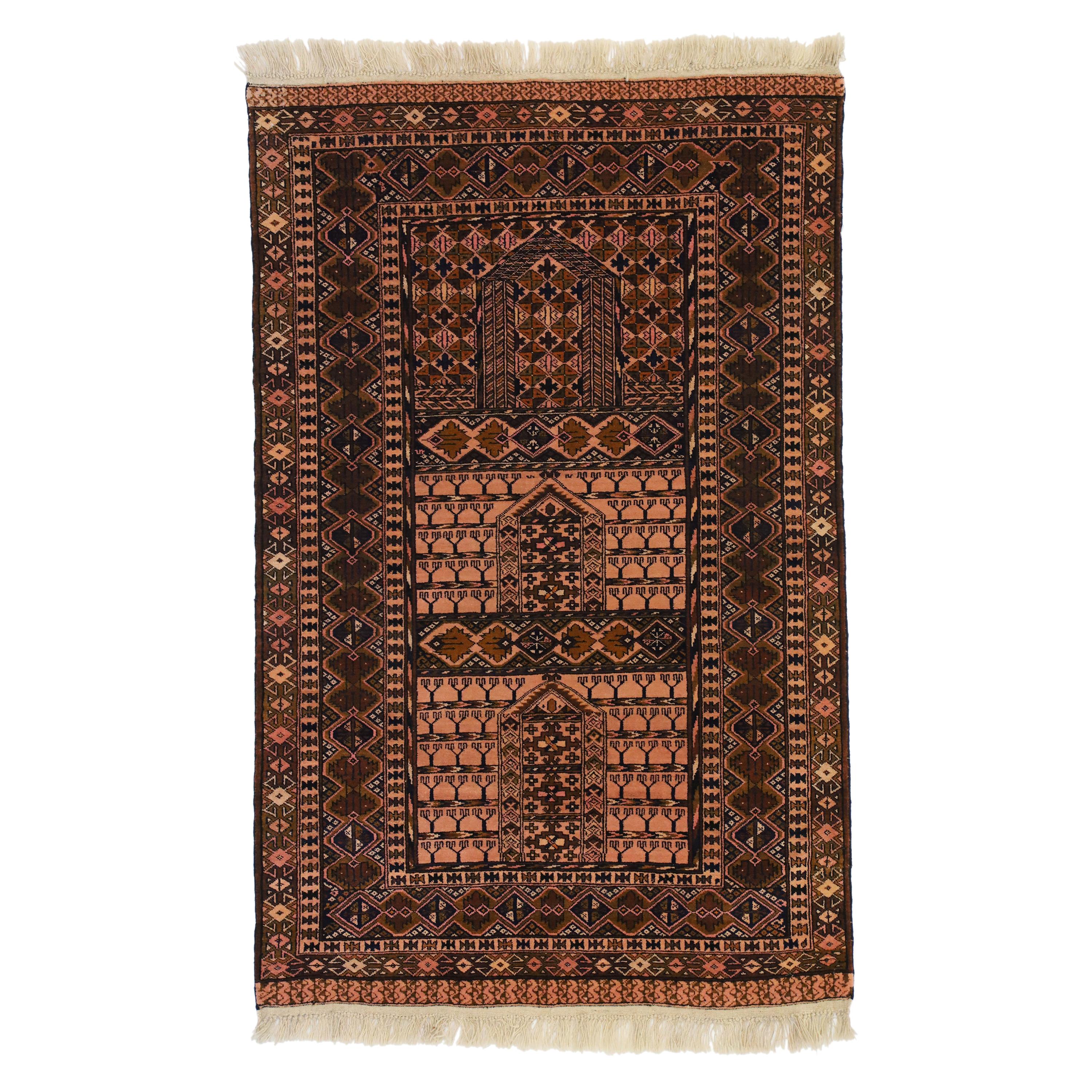 Vintage Afghan Tribal Square Prayer Rug For Sale at 1stDibs