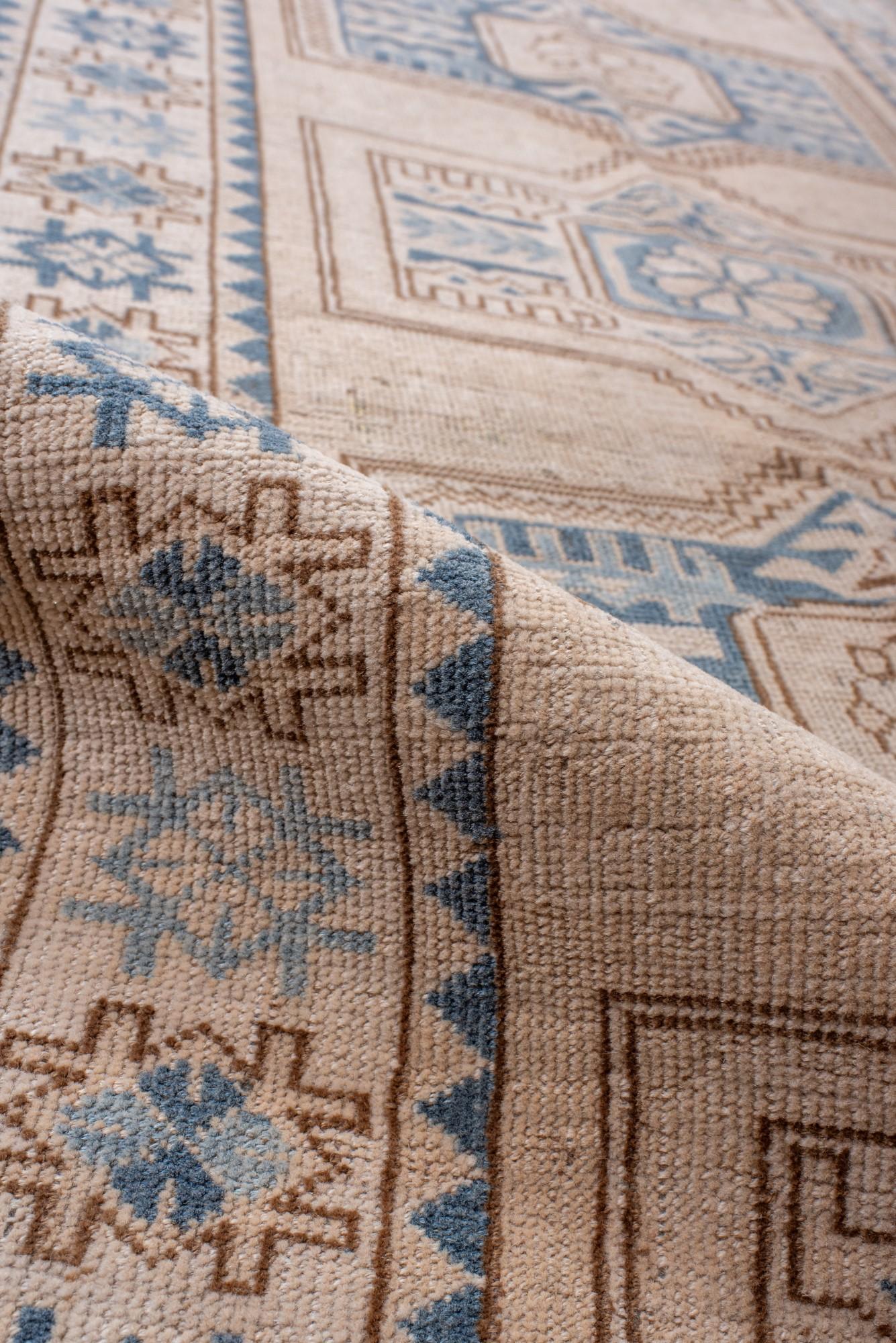 Vintage Afghan Kenare with Browns Blues and Creams For Sale 1
