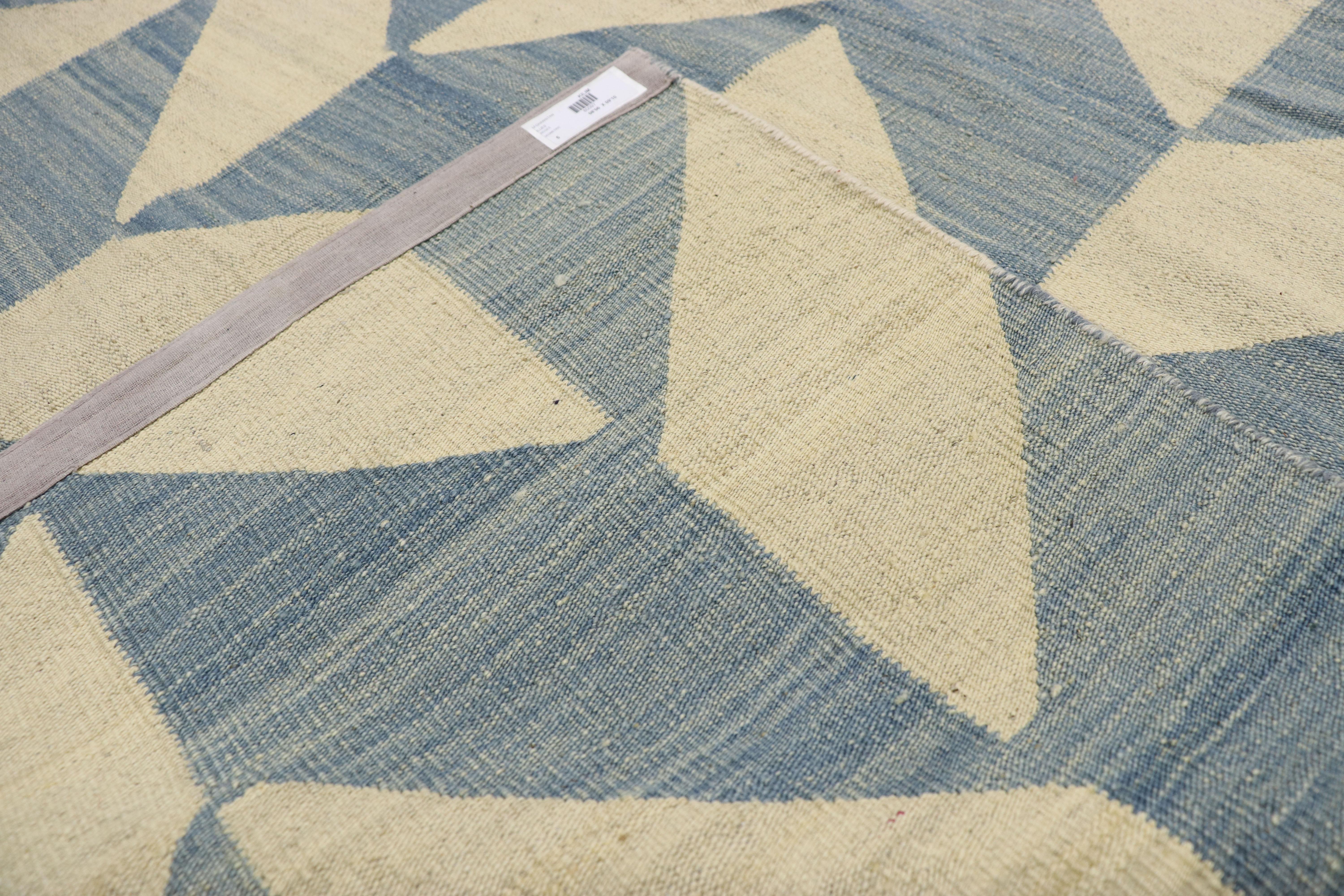 Vintage Afghan Herringbone Kilim Rug with Southern Living Coastal Style In Good Condition In Dallas, TX