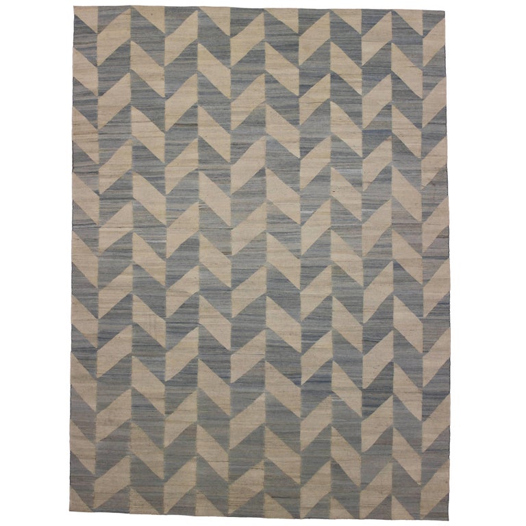 Vintage Afghan Kilim Area Rug with Herringbone Pattern and Coastal Living Style For Sale at 1stdibs