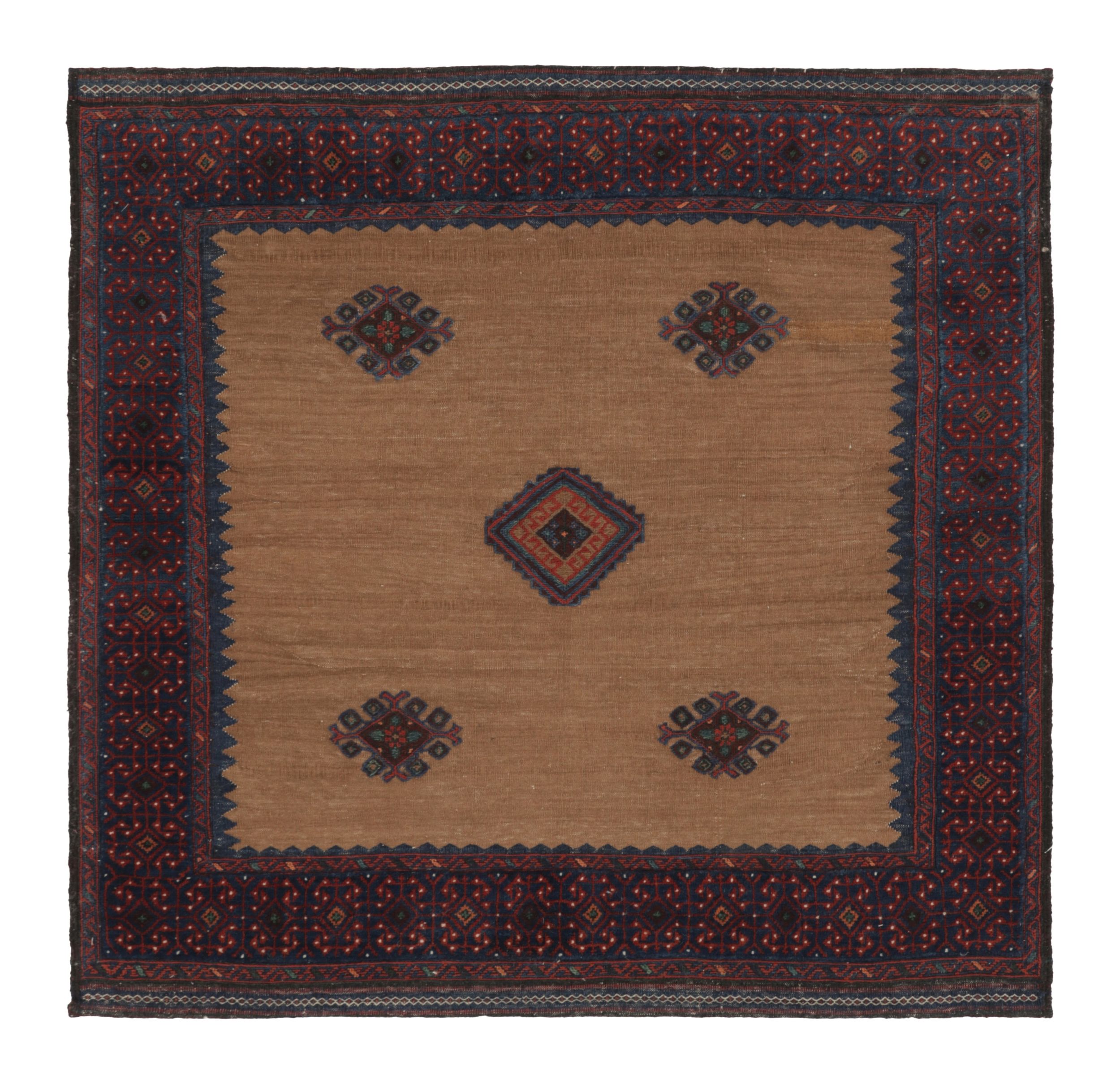 Vintage Afghan Kilim, Brown and Blue Tribal Patterns - Rug & Kilim For Sale
