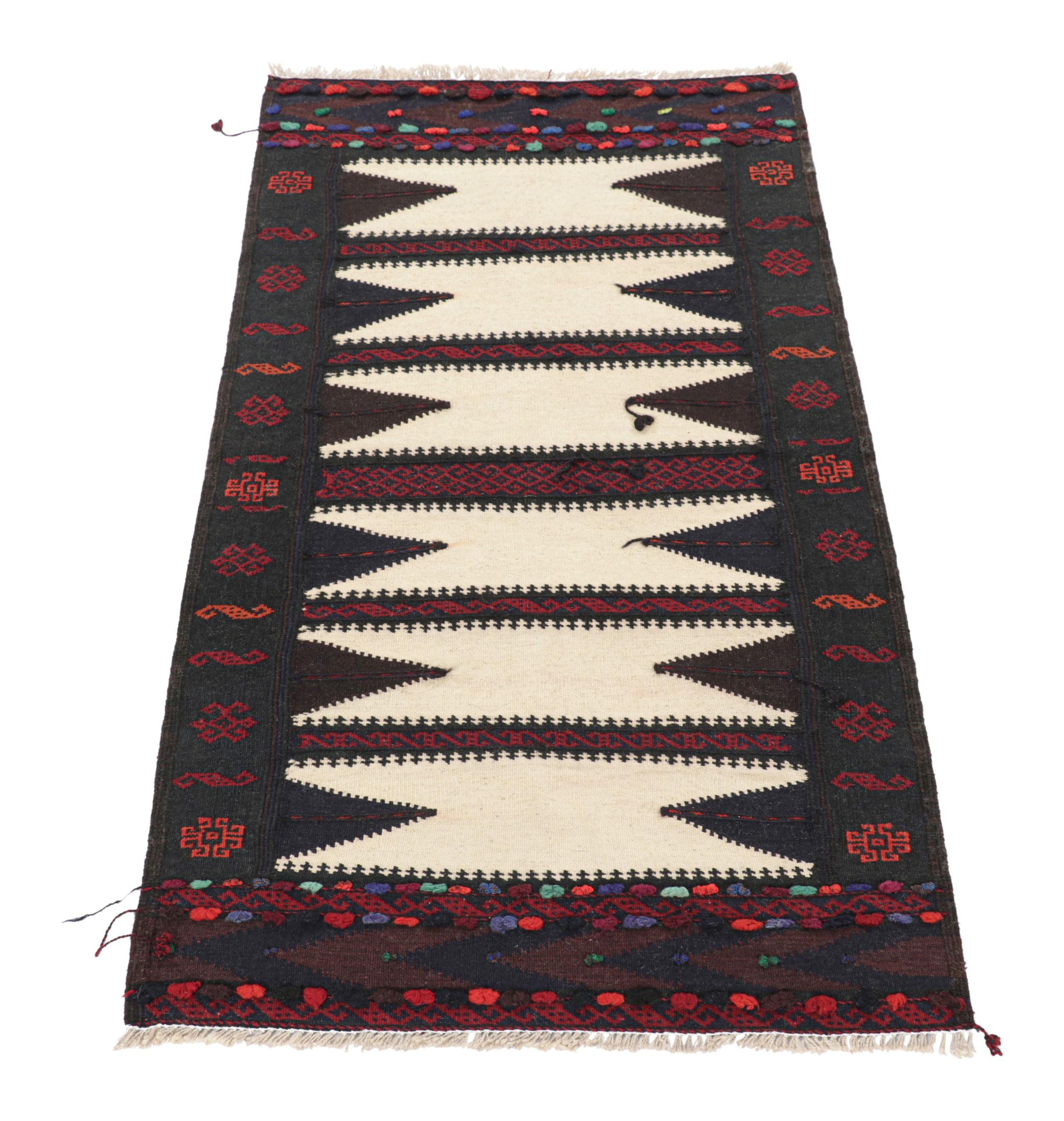 Hand-Woven Vintage Afghan Kilim in Beige with Geometric Patterns - Rug & Kilim For Sale