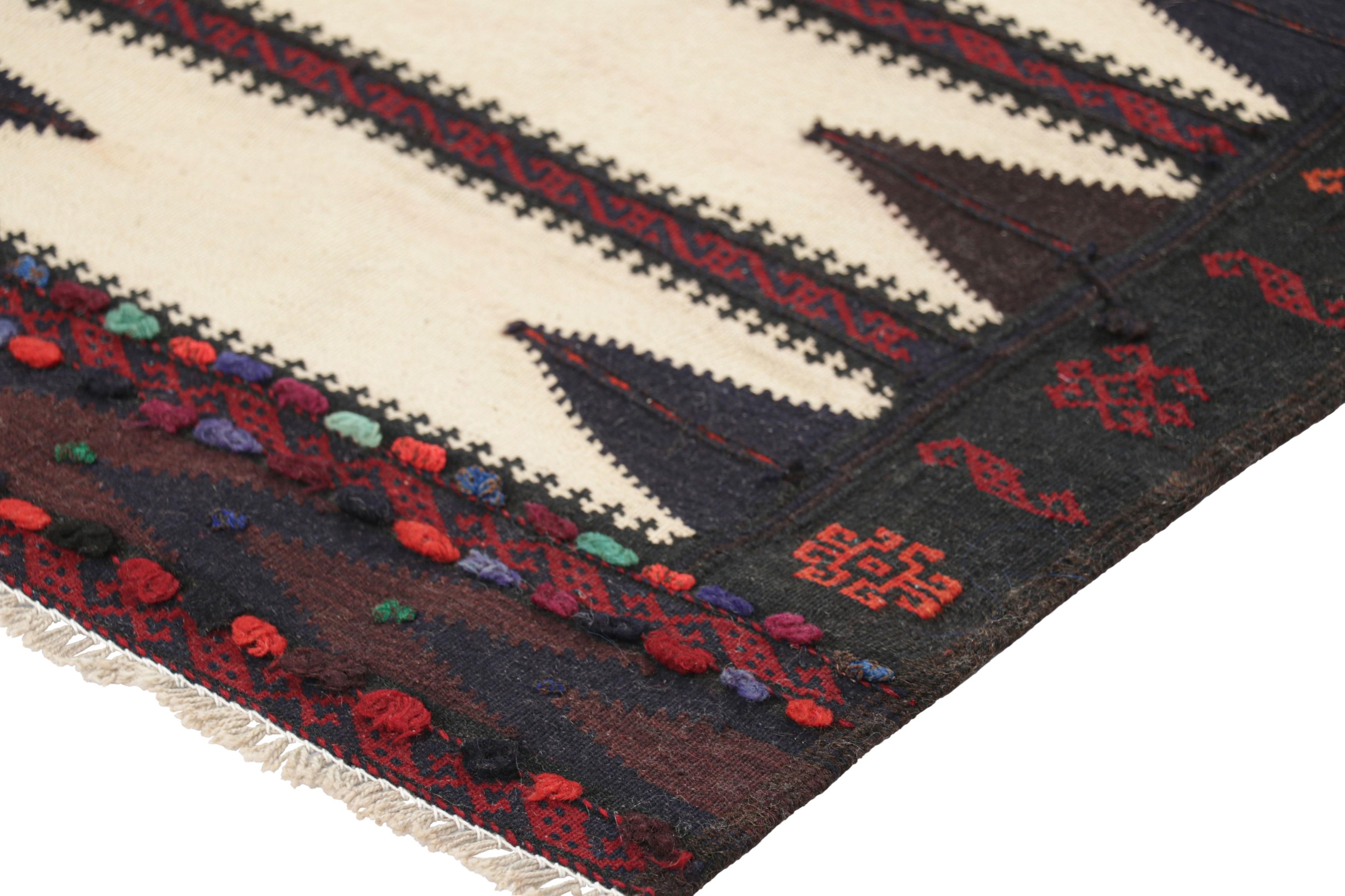 Vintage Afghan Kilim in Beige with Geometric Patterns - Rug & Kilim In Good Condition For Sale In Long Island City, NY