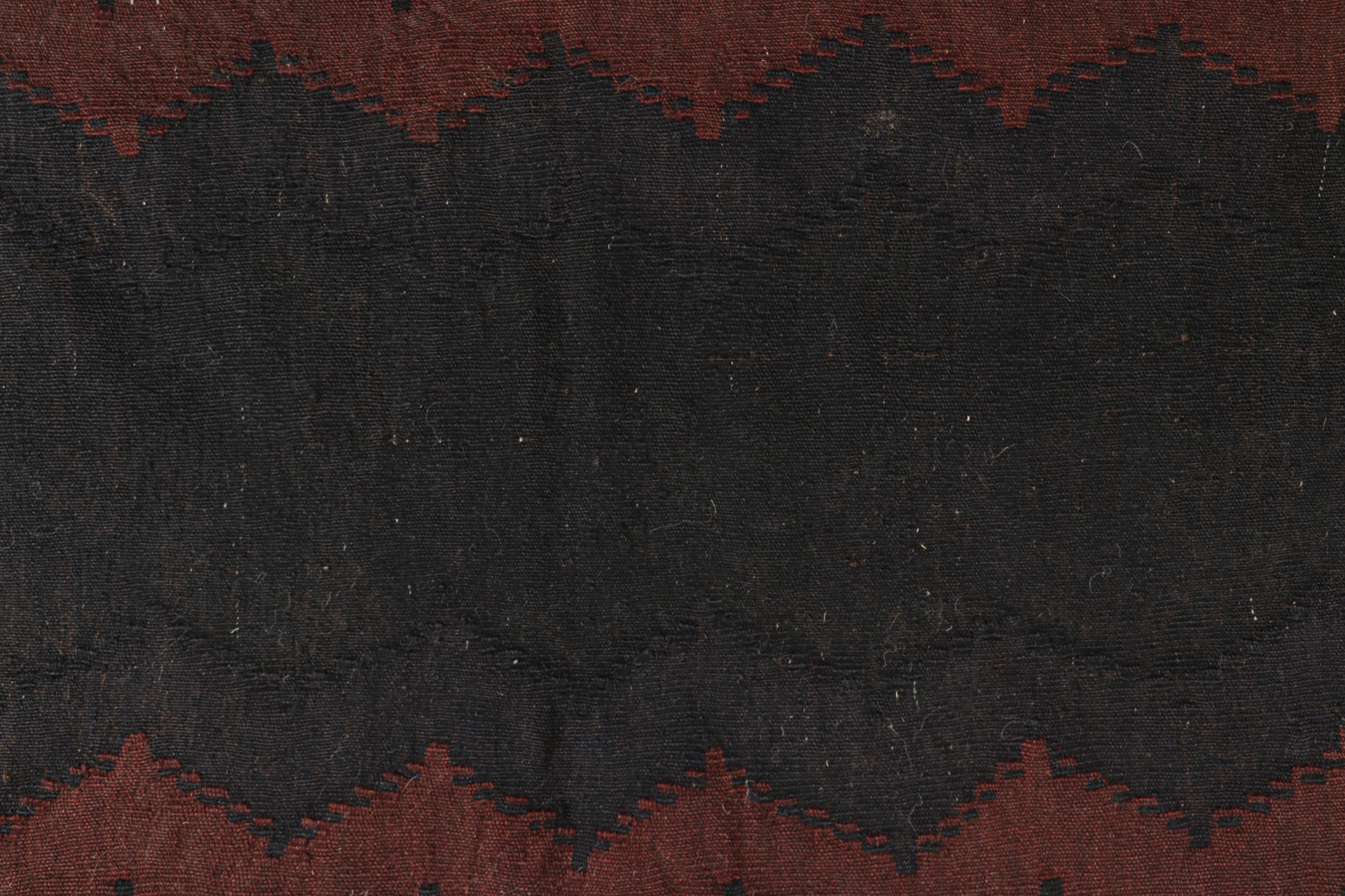 Tribal Vintage Afghan Kilim, in Black with Burgundy Chevrons, from Rug & Kilim For Sale