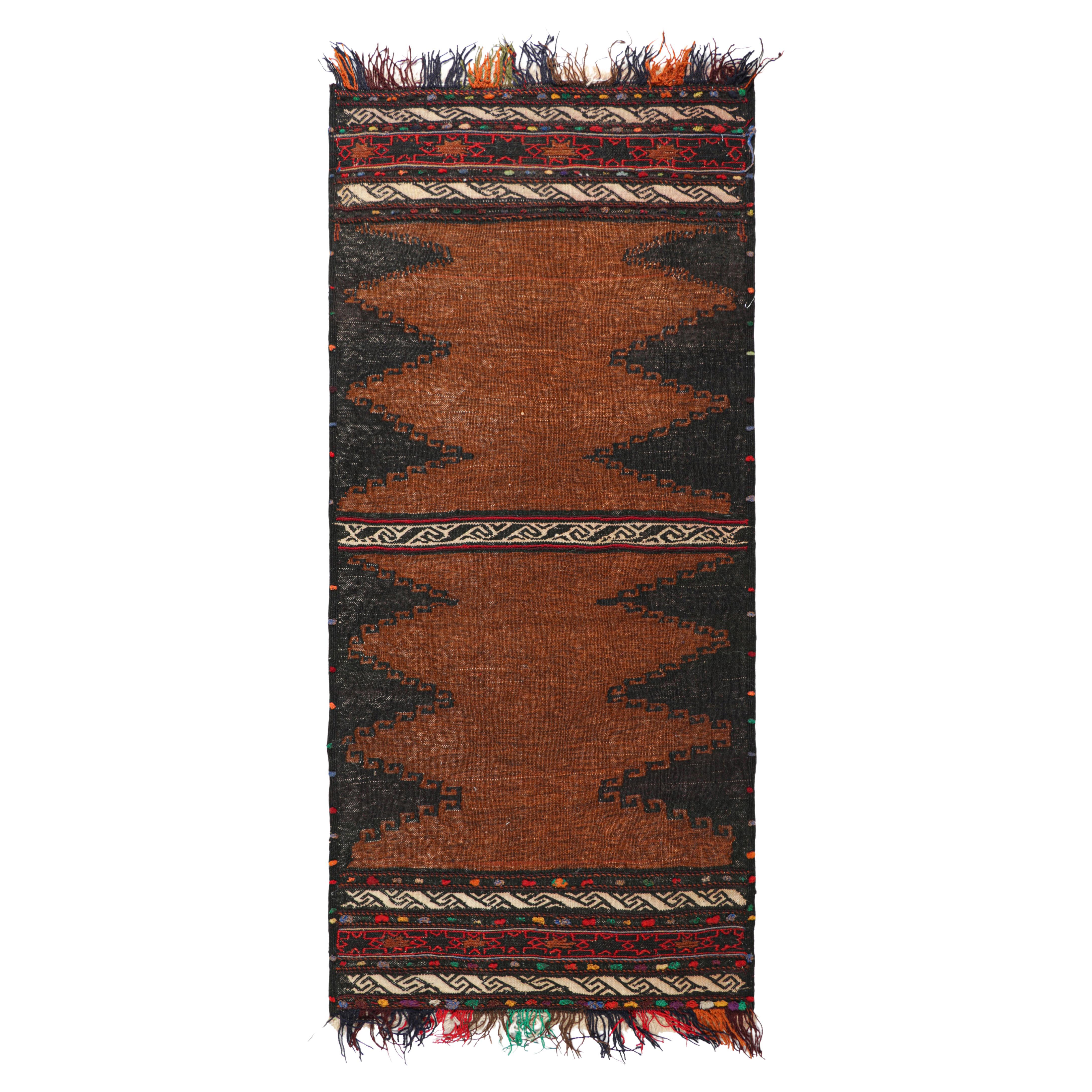 Vintage Afghan Kilim in Brown with Geometric Pattern from Rug & Kilim For Sale