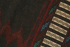 Vintage Afghan Kilim in Chocolate Brown with Red Chevrons, from Rug & Kilim