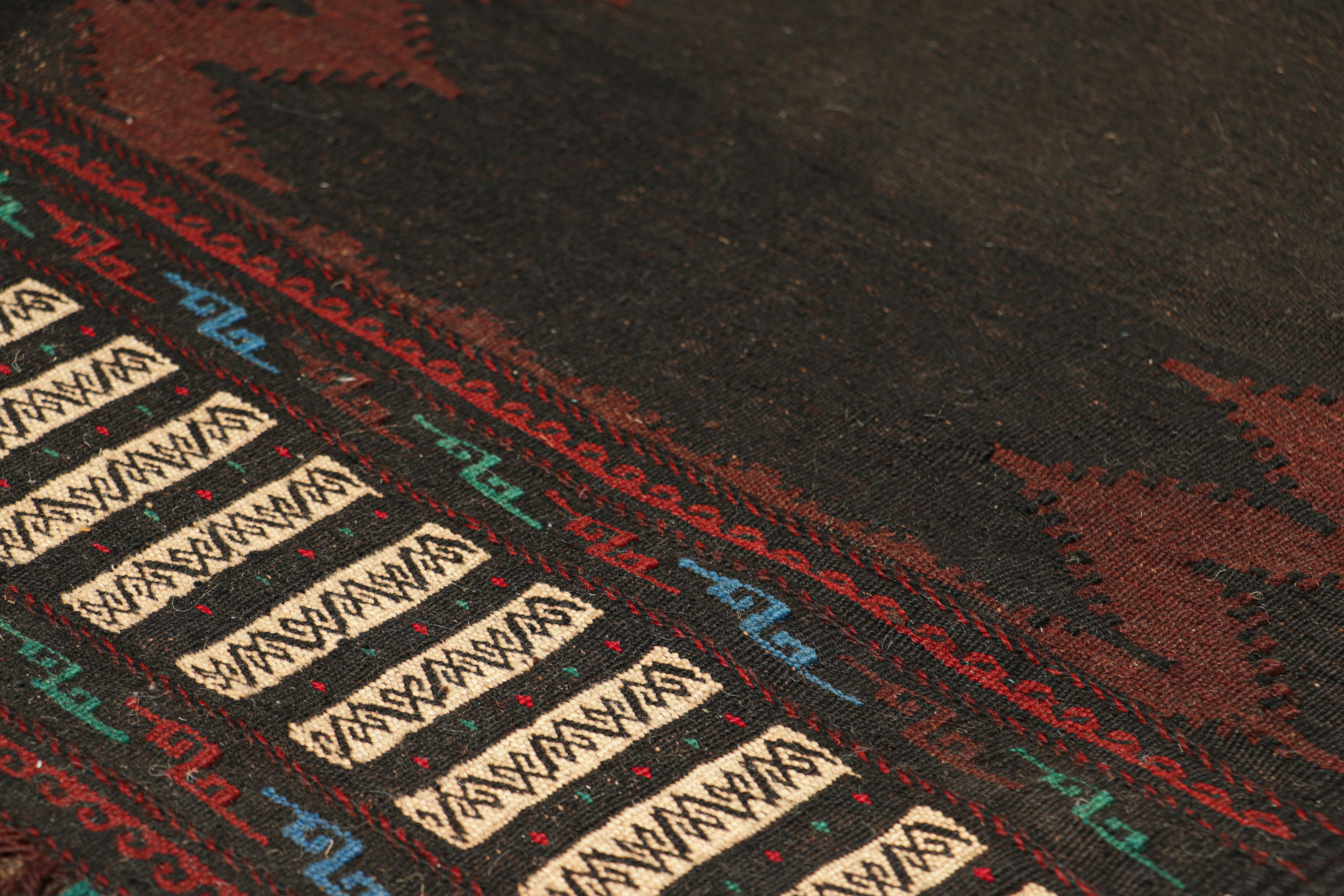 Tribal Vintage Afghan Kilim in Chocolate Brown with Red Chevrons, from Rug & Kilim For Sale