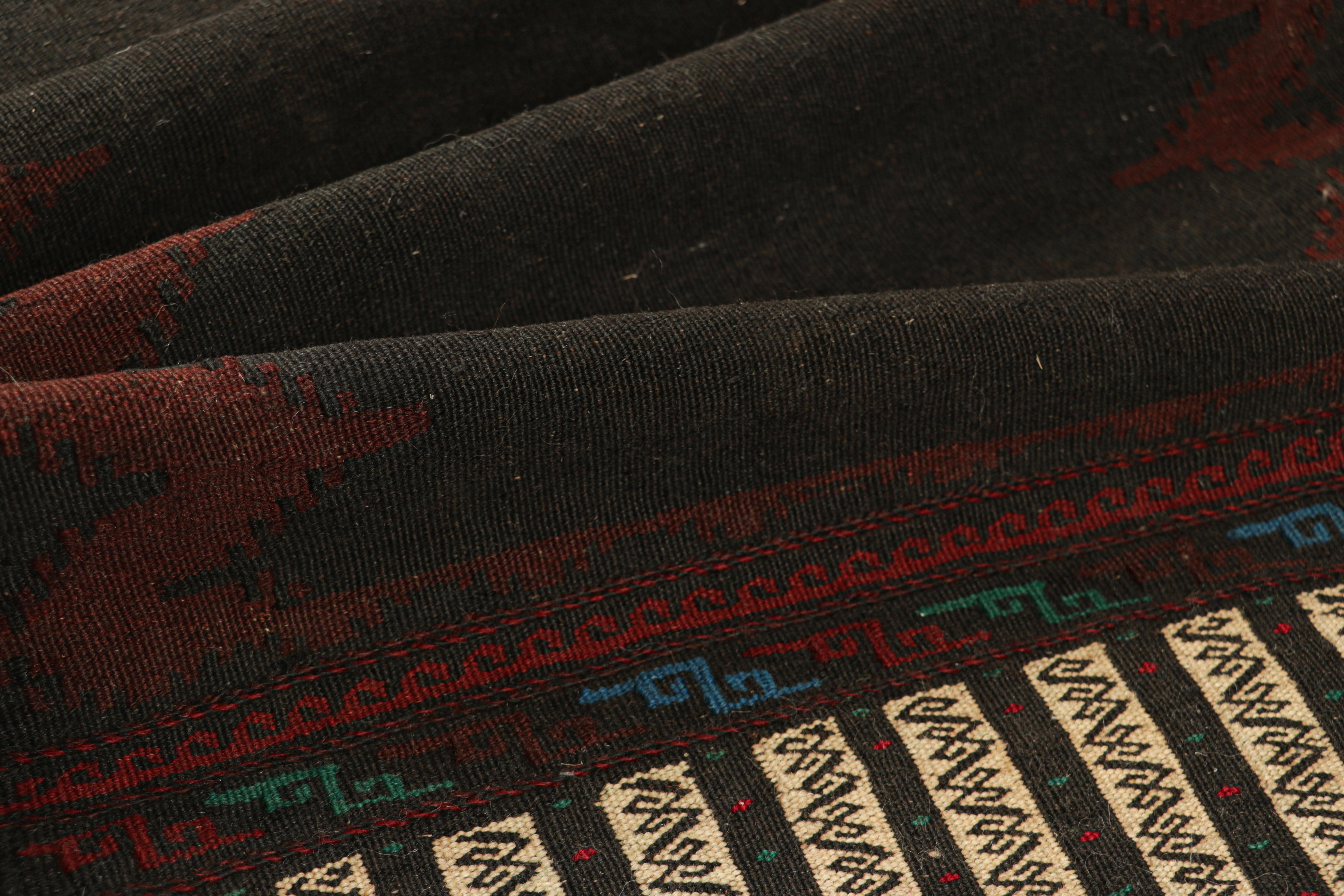 Hand-Woven Vintage Afghan Kilim in Chocolate Brown with Red Chevrons, from Rug & Kilim For Sale