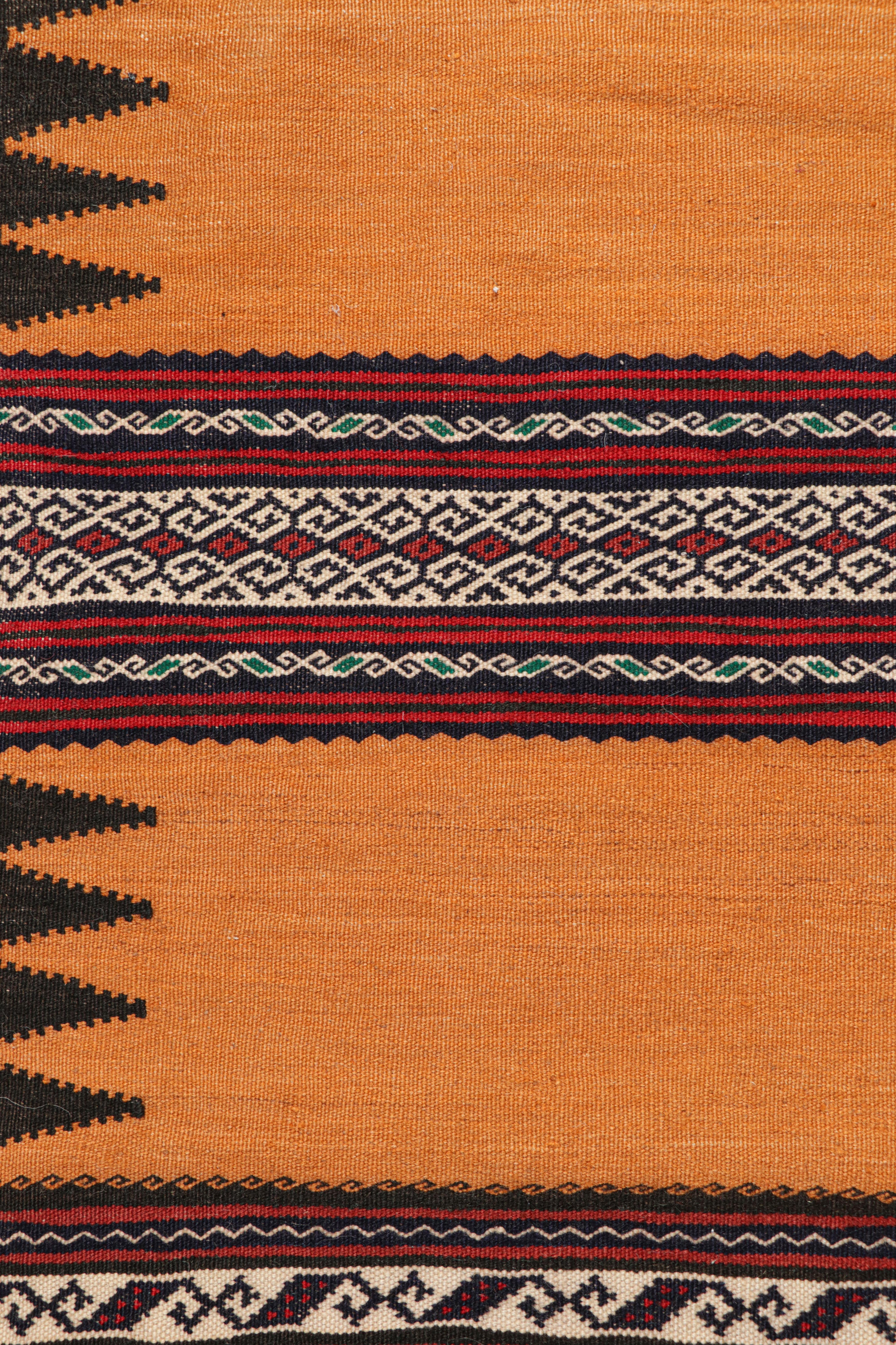 Tribal Vintage Afghan Kilim in Gold with Stripes & Geometric Patterns, from Rug & Kilim For Sale