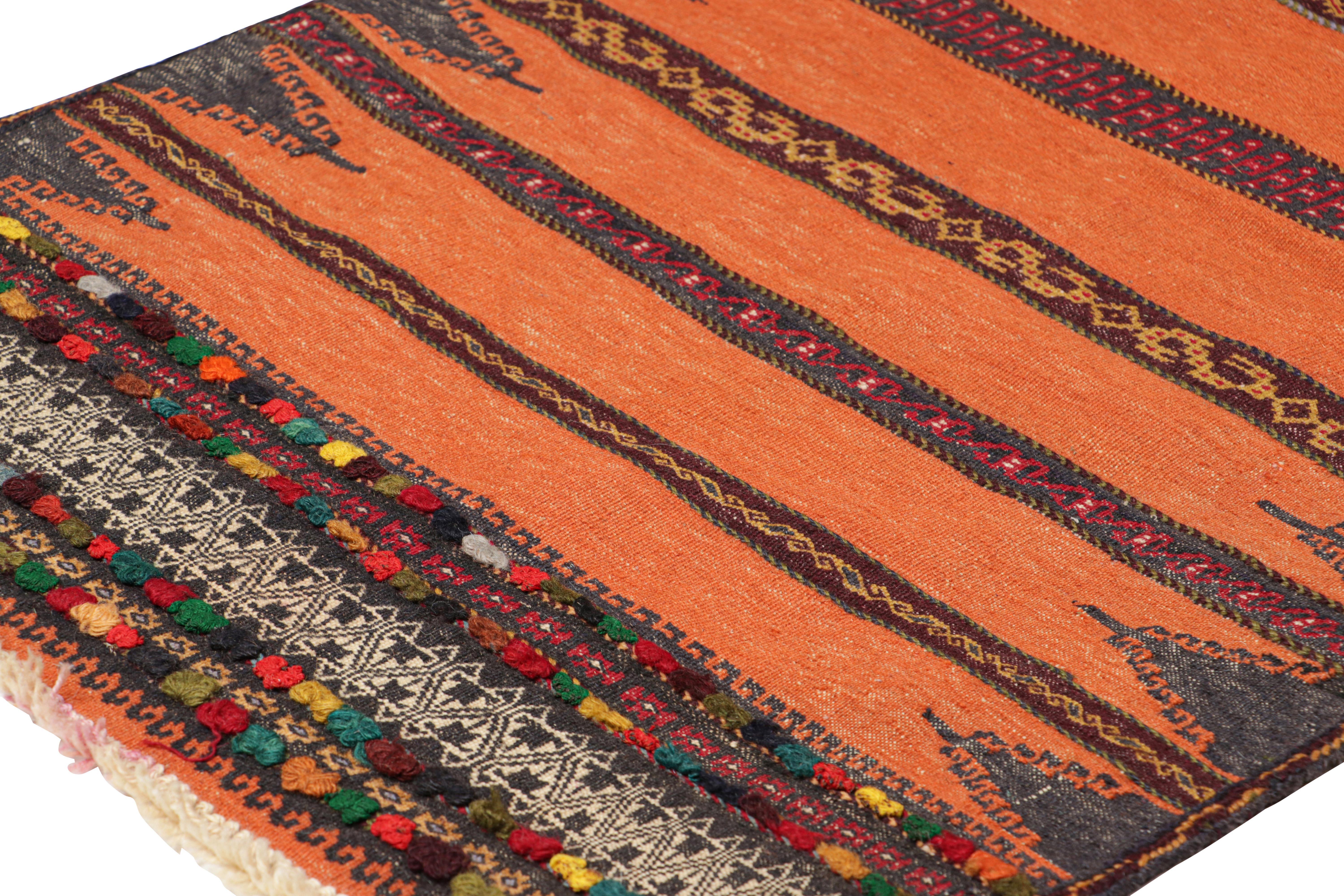 Hand-Woven Vintage Afghan Kilim in Orange with Geometric Stripes, from Rug & Kilim For Sale