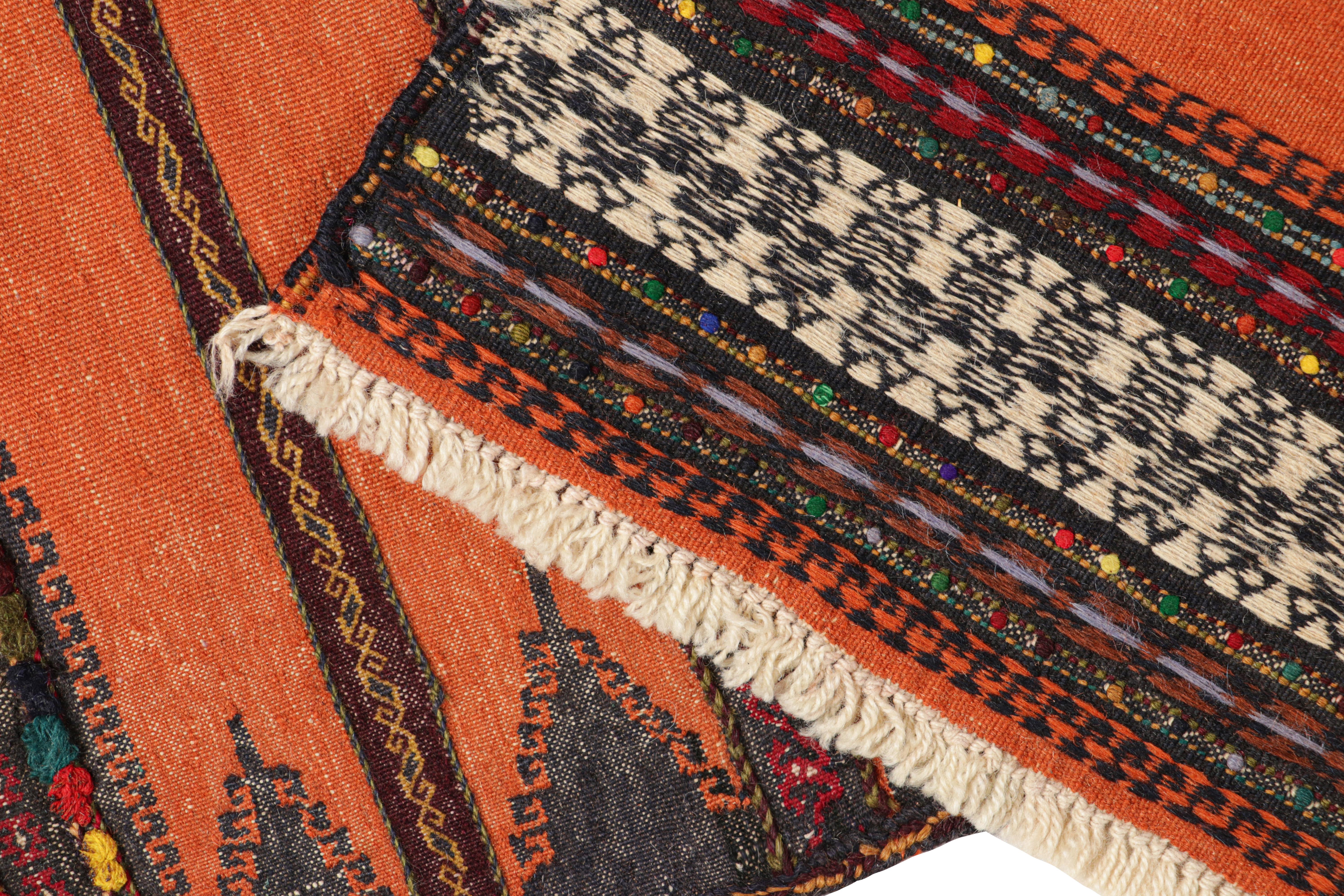 Wool Vintage Afghan Kilim in Orange with Geometric Stripes, from Rug & Kilim For Sale