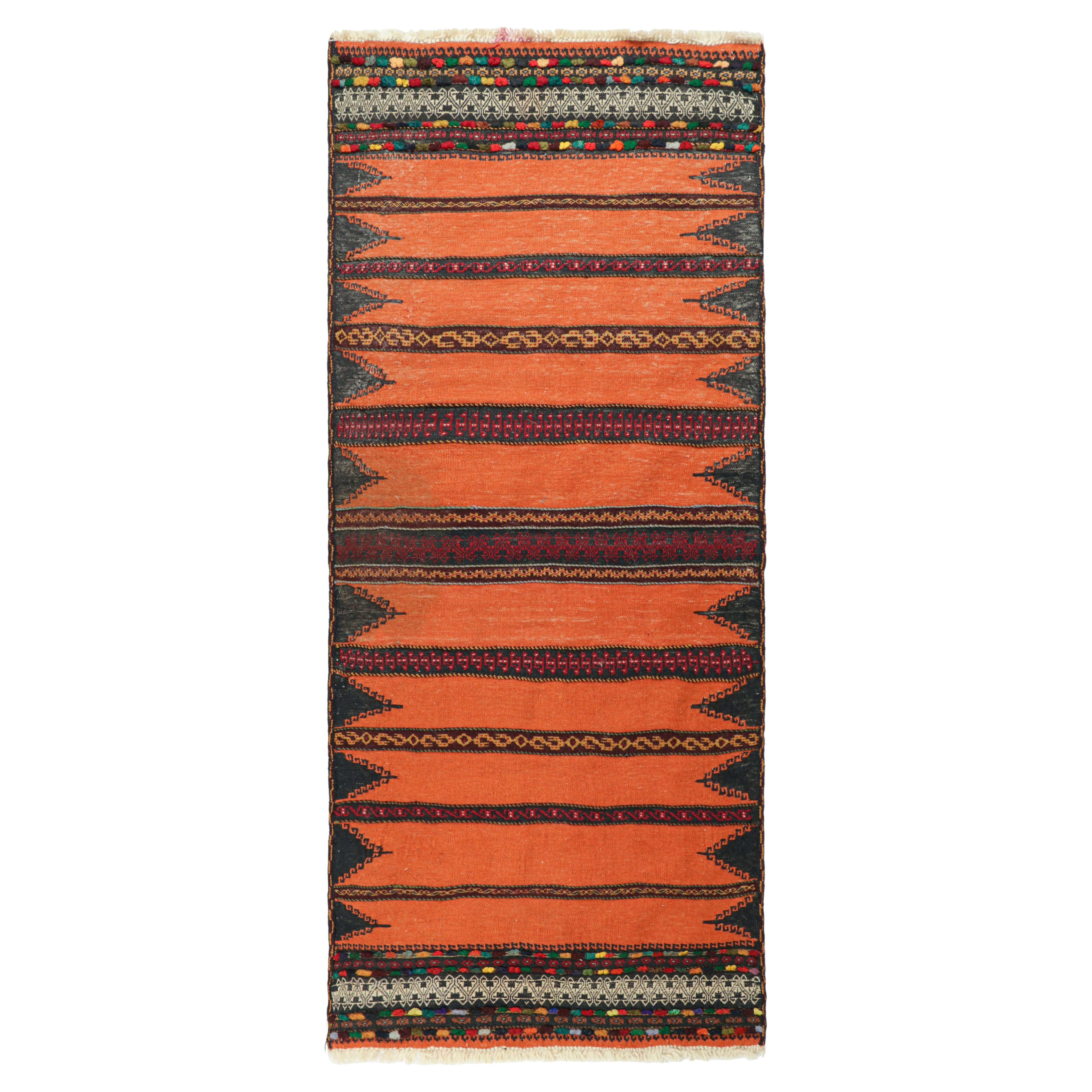 Vintage Afghan Kilim in Orange with Geometric Stripes, from Rug & Kilim For Sale