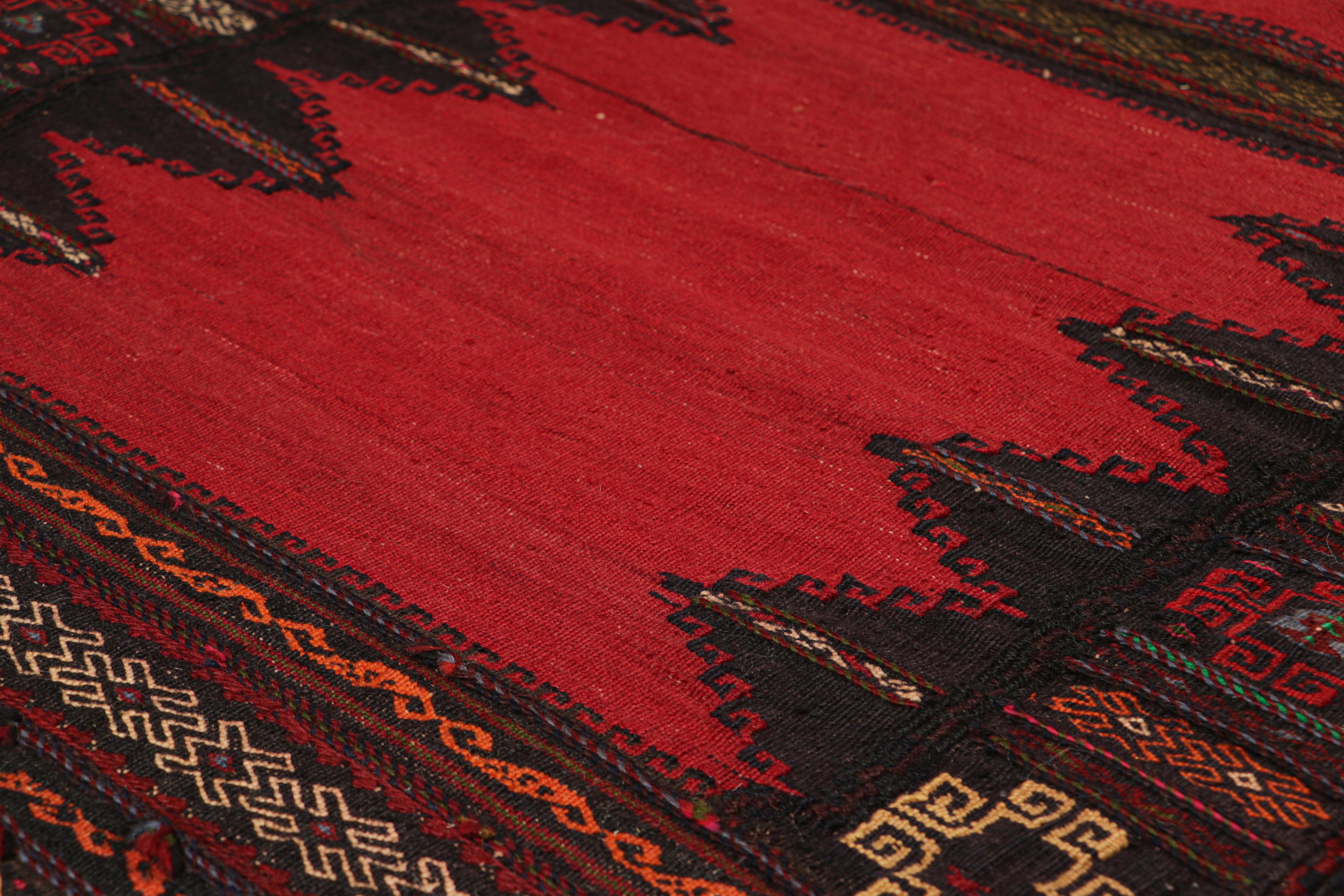 Hand-Woven Vintage Afghan Kilim in Red with Geometric Patterns, from Rug & Kilim For Sale