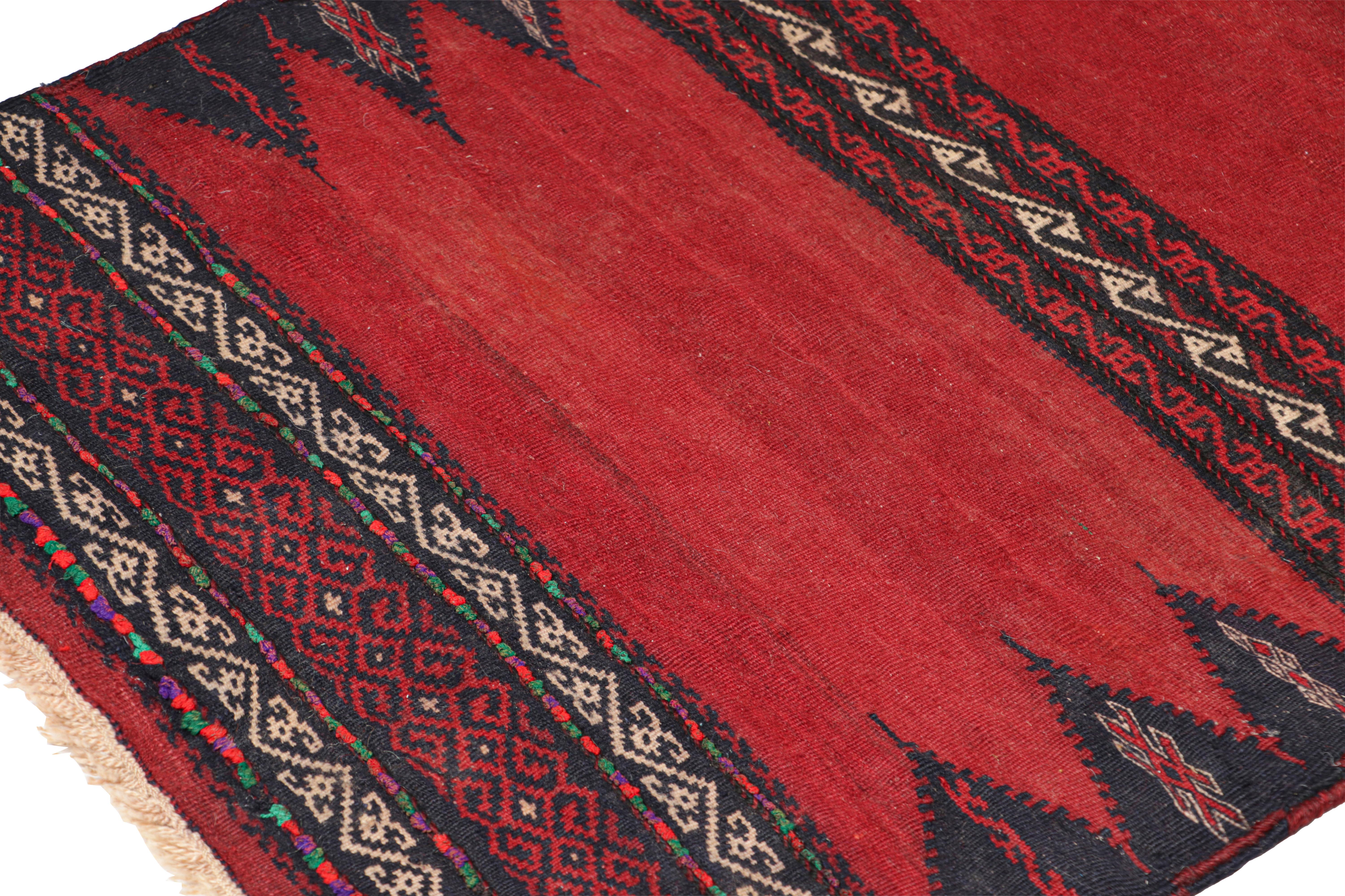Hand-Woven Vintage Afghan Kilim in Red with Stripes & Geometric Patterns, from Rug & Kilim For Sale