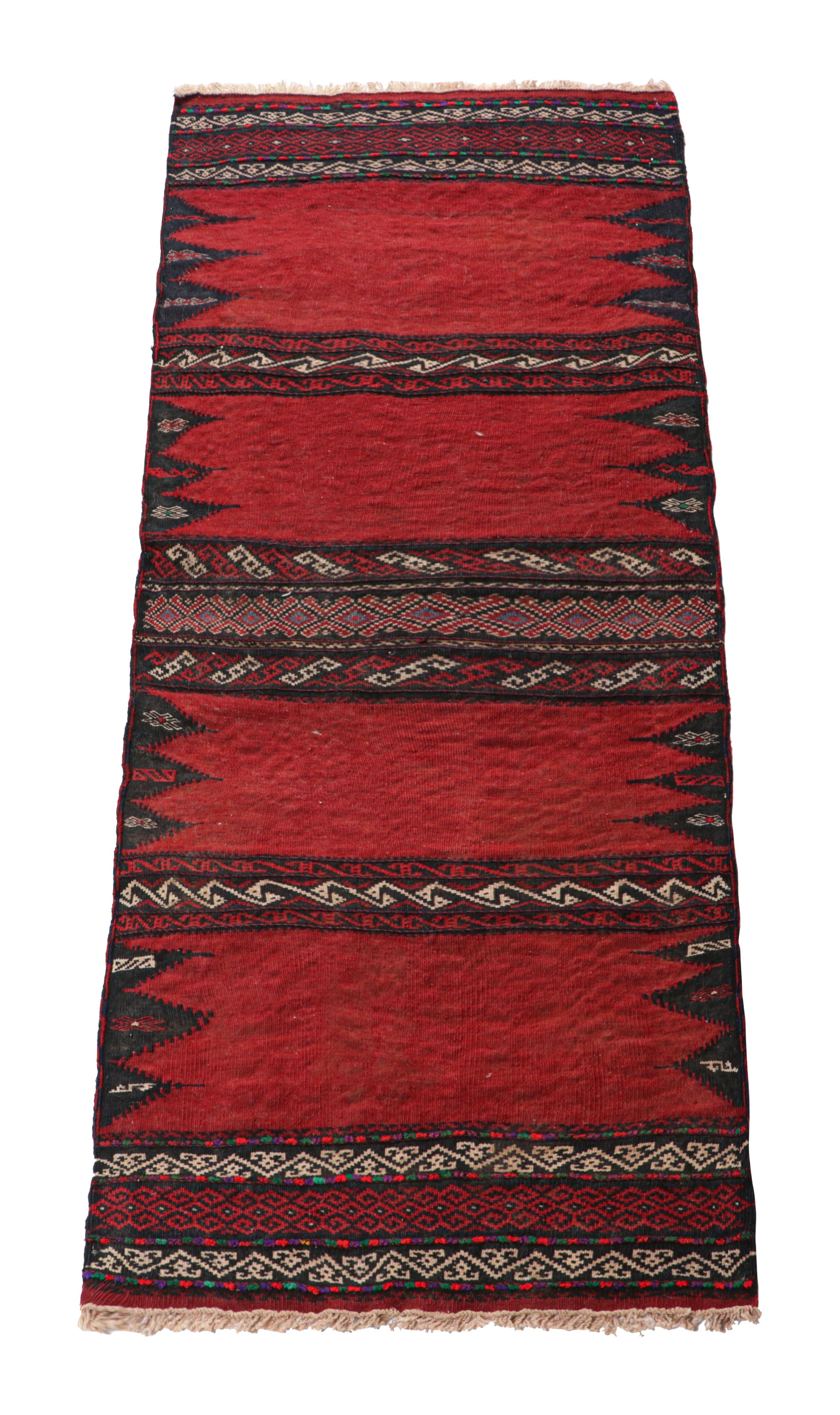 Vintage Afghan Kilim in Red with Stripes & Geometric Patterns, from Rug & Kilim In Good Condition For Sale In Long Island City, NY